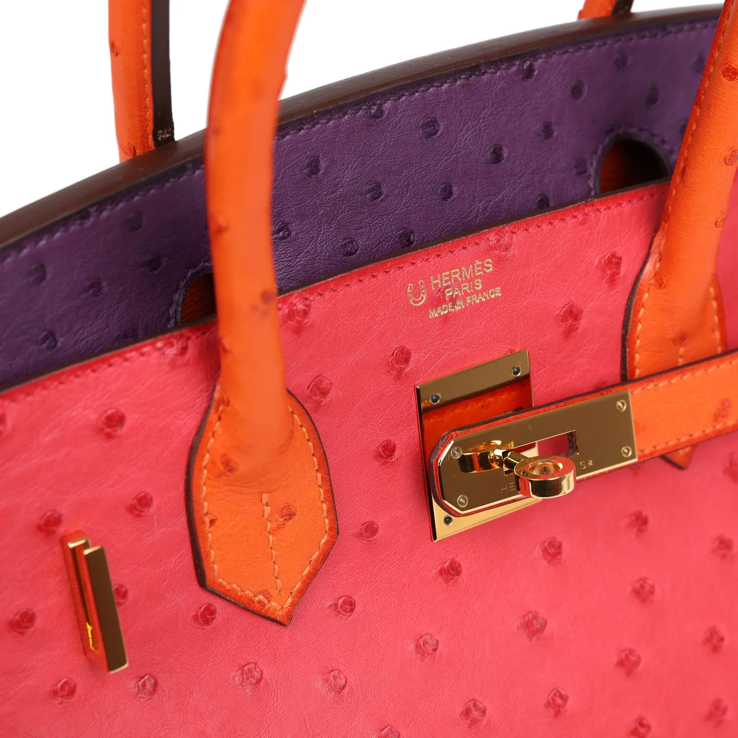 Replicate Hermes Special Order (HSS) Birkin 30 Tangerine, Violet and Bougainvillea Ostrich Gold Hardware(1:1 replica)