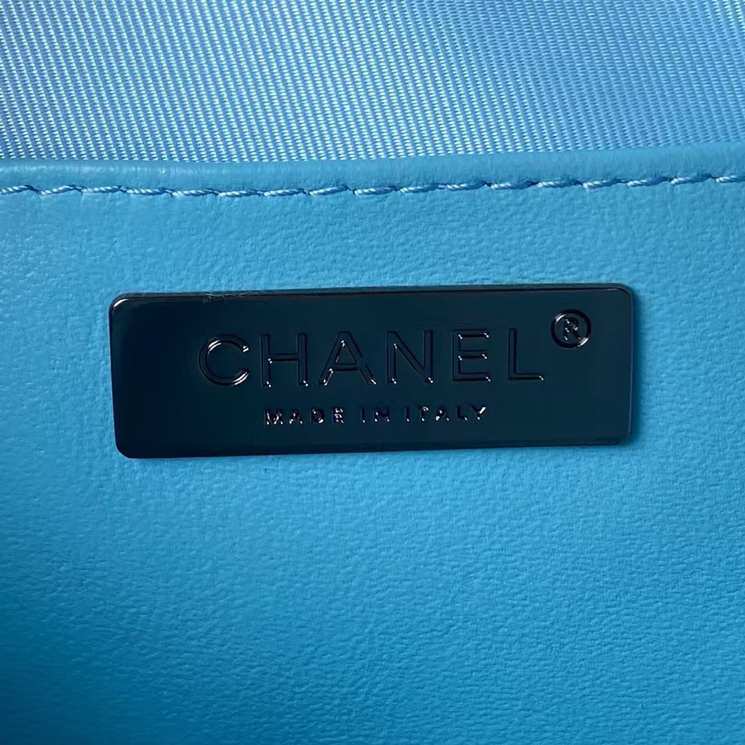 Replicate Chanel 24C AS4579 Star Bag Sky Blue and Black Satin Black Metal Hardware(1:1 replica)