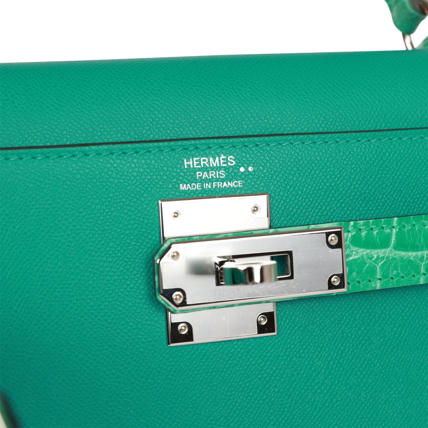 Replicate Hermes Kelly Sellier 28 Vert Verone Madame and Shiny Niloticus Crocodile Touch Palladium Hardware(1:1 replica)