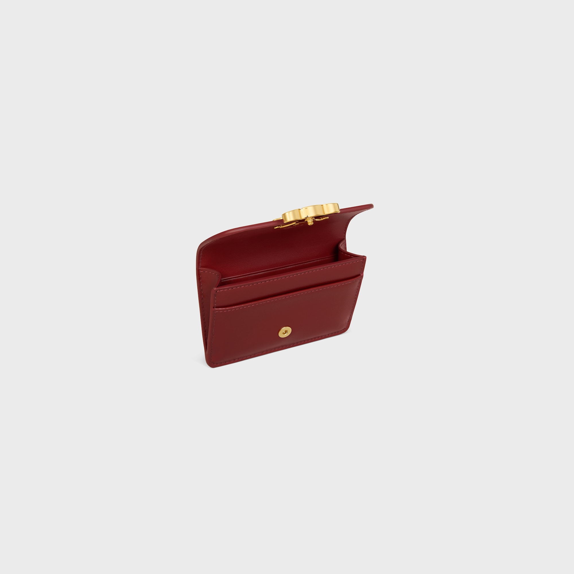 Replicate CARD HOLDER WITH FLAP TRIOMPHE IN SHINY CALFSKIN DARK RUBY(1:1 replica)