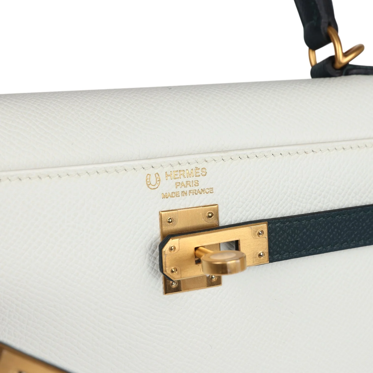 Replicate Hermes Special Order (HSS) Kelly Sellier 25 White and Vert Cypress Epsom Brushed Gold Hardware(1:1 replica)