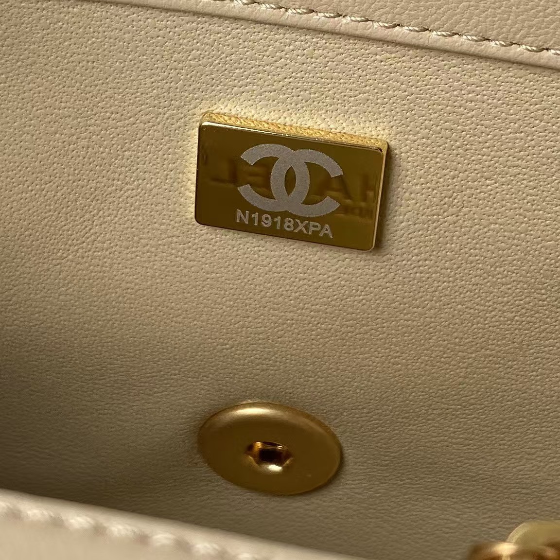 Replicate Chanel 23C AS1786 Mini Square Pearl Embossed Flap Bag Antique Gold Hardware Apricot(1:1 replica)