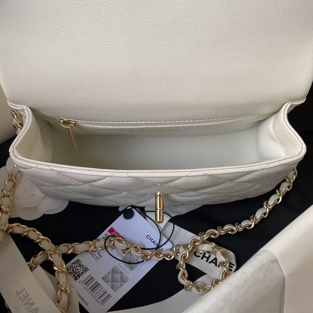 Replicate Chanel 24C AS4543 Mini Flap Bag Chain Bag Top Handle White Lambskin(1:1 replica)
