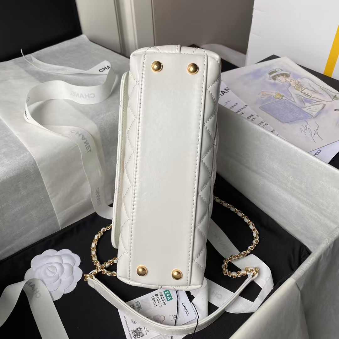 Replicate Chanel A92990 Small Flap Bag With Top Handle White Shiny Calfskin White(1:1 replica)