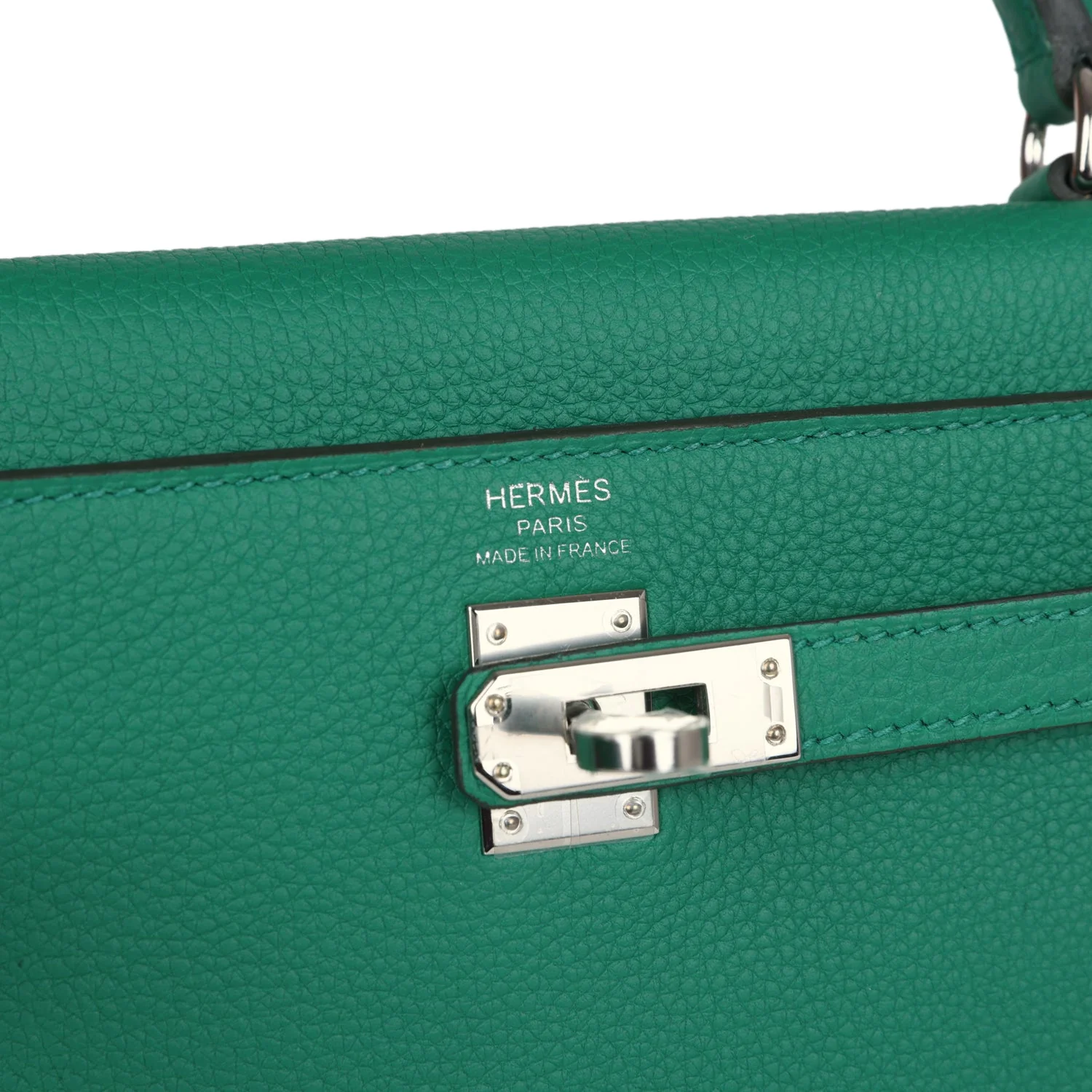 Replicate Hermes Kelly Retourne 25 Vert Vertigo Togo Palladium Hardware(1:1 replica)