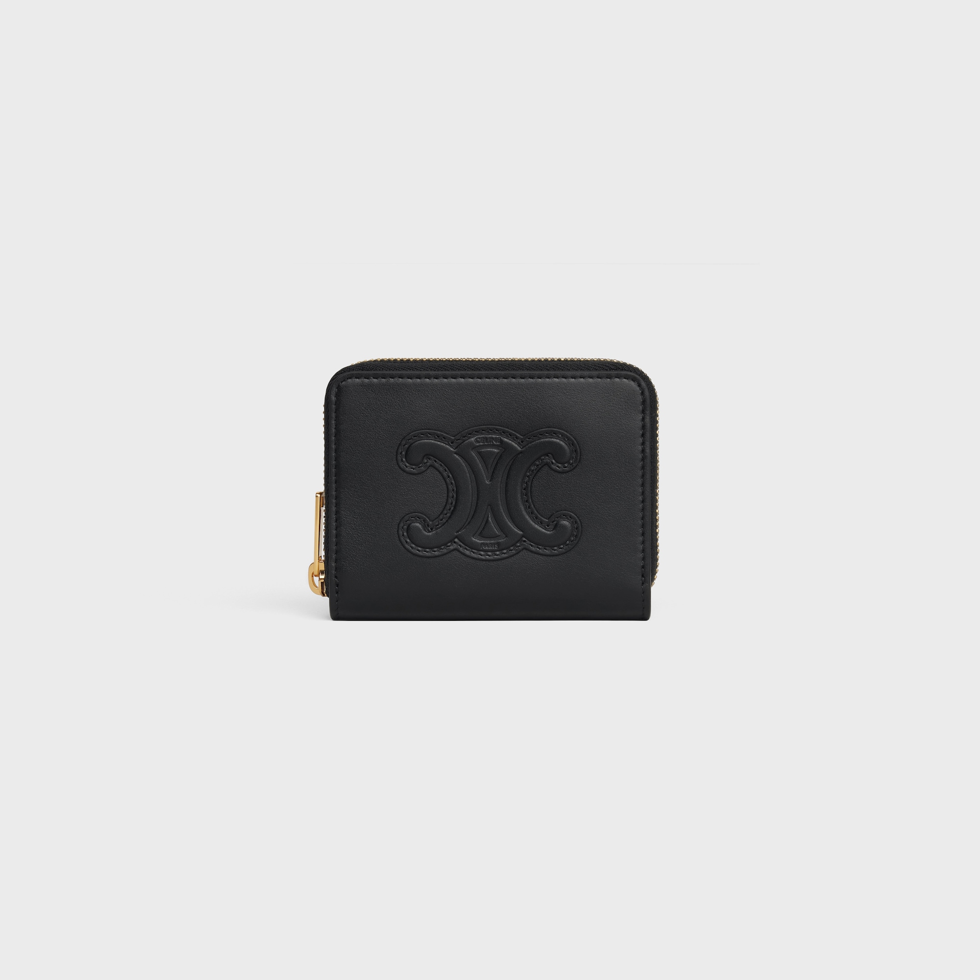 Replicate COMPACT ZIPPED WALLET CUIR TRIOMPHE IN SMOOTH CALFSKIN BLACK(1:1 replica)