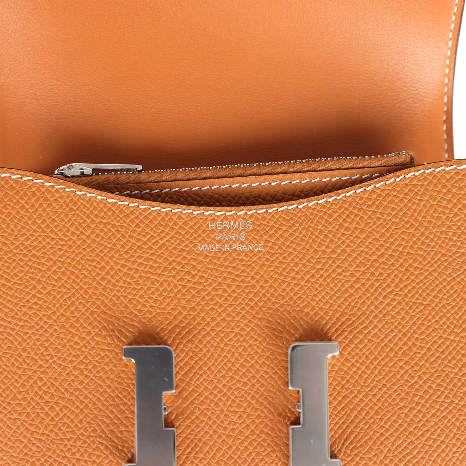 Replicate Hermes Constance Slim Wallet Toffee Epsom Palladium Hardware(1:1 replica)