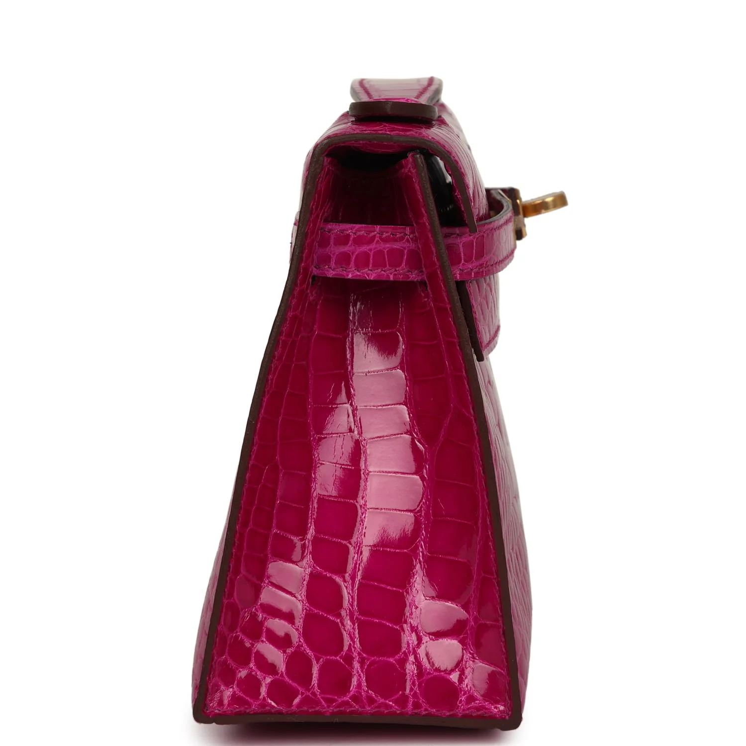 Replicate Hermes Kelly Pochette Rose Scheherazade Shiny Alligator Gold Hardware(1:1 replica)