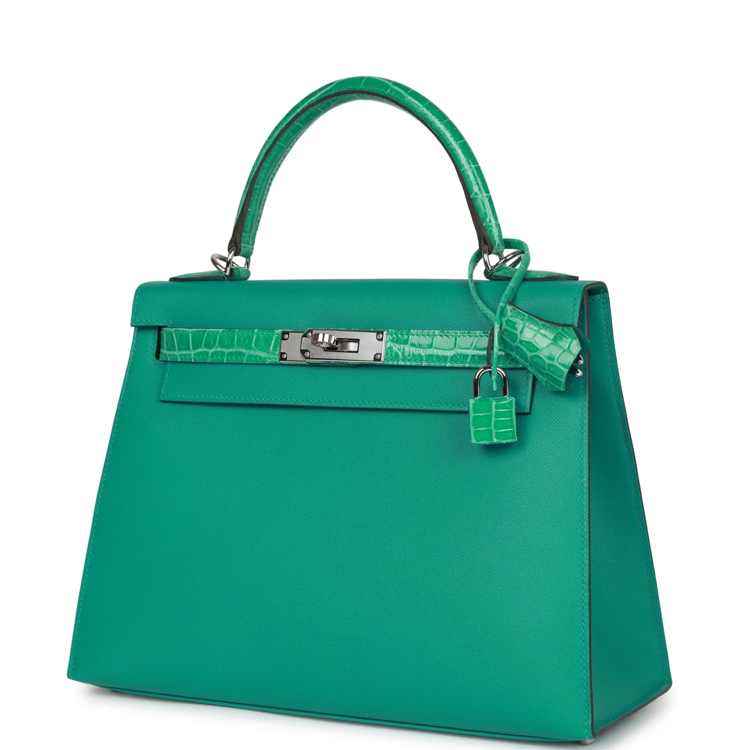 Replicate Hermes Kelly Sellier 28 Vert Verone Madame and Shiny Niloticus Crocodile Touch Palladium Hardware(1:1 replica)