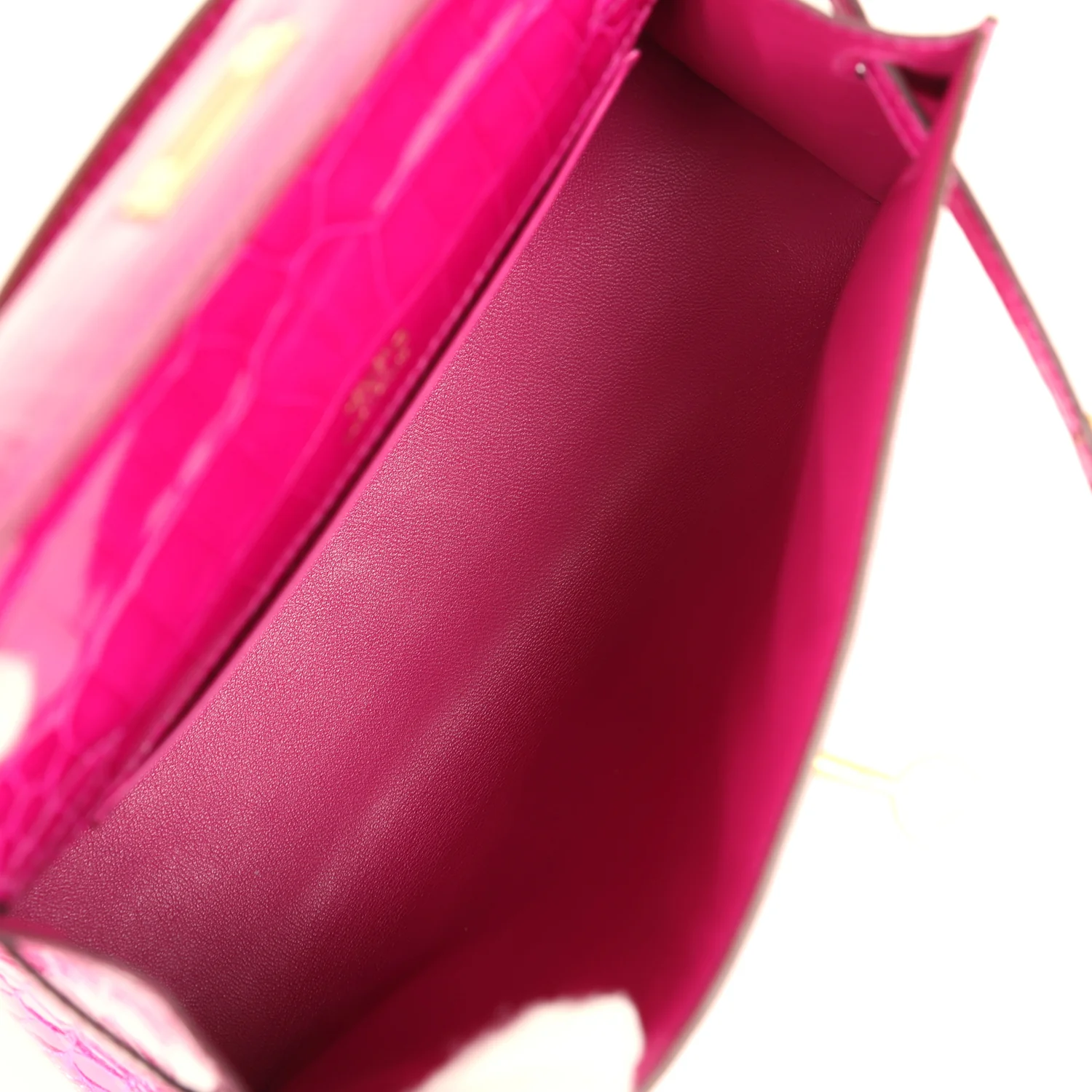 Replicate Hermes Kelly Pochette Rose Scheherazade Shiny Alligator Gold Hardware(1:1 replica)