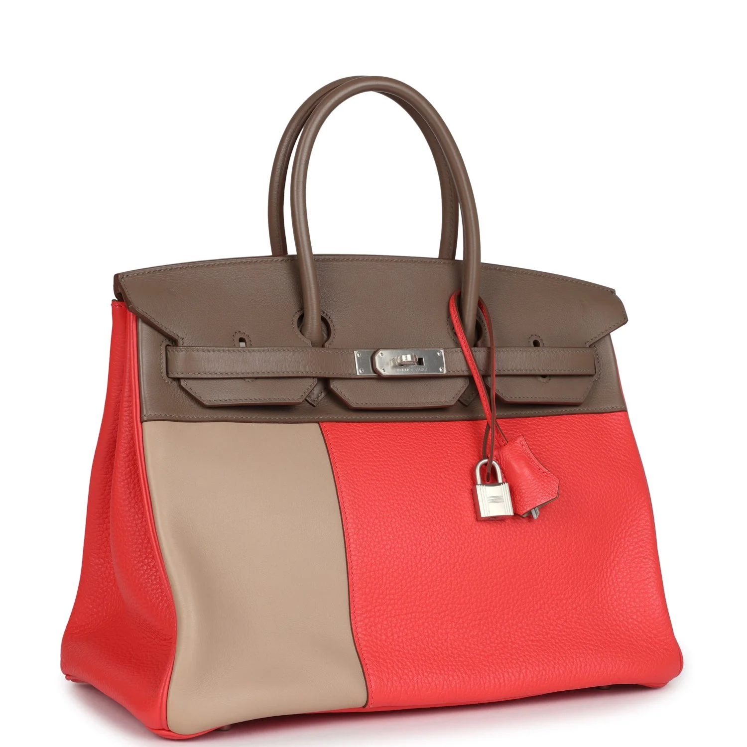 Replicate Hermes Birkin 30 Cascade Rose Jaipur, Etoupe and Argile Swift and Clemence Brushed Palladium Hardware(1:1 replica)