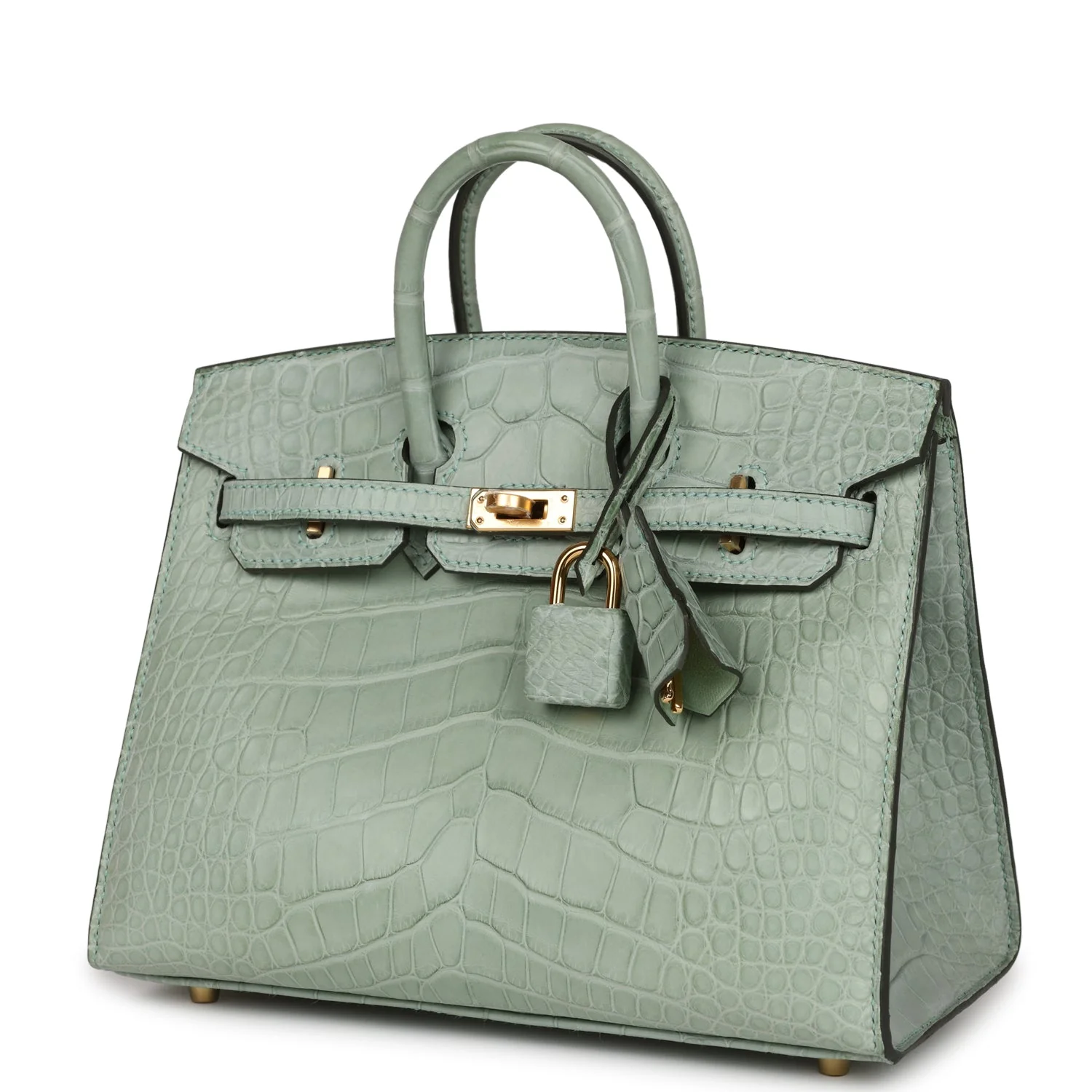 Replicate Hermes Birkin Sellier 20 Vert D'eau Matte Alligator Gold Hardware(1:1 replica)