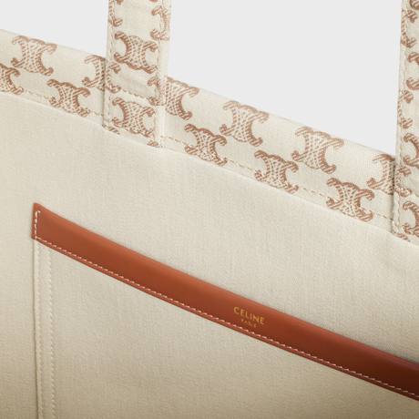 Replicate LARGE CABAS THAIS IN TEXTILE WITH TRIOMPHE CANVAS PRINT AND CALFSKIN WHITE(1:1 replica)