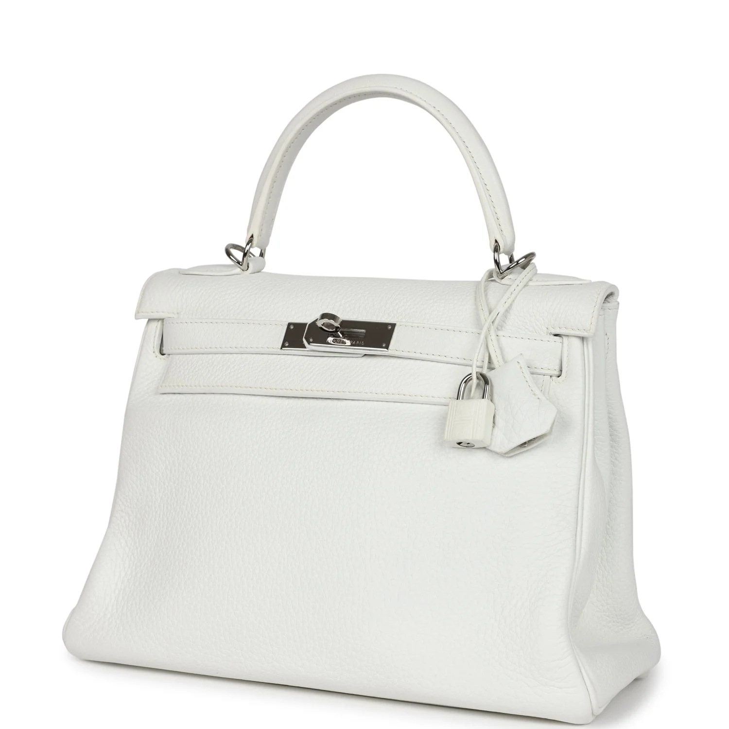 Replicate Vintage Hermes Kelly Retourne 28 White Clemence Palladium Hardware(1:1 replica)