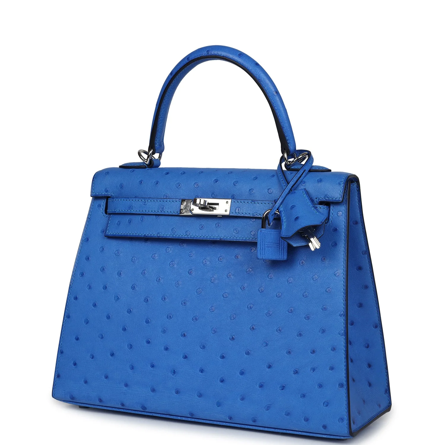 Replicate Hermes Kelly Sellier 25 Bleuet Ostrich Palladium Hardware(1:1 replica)