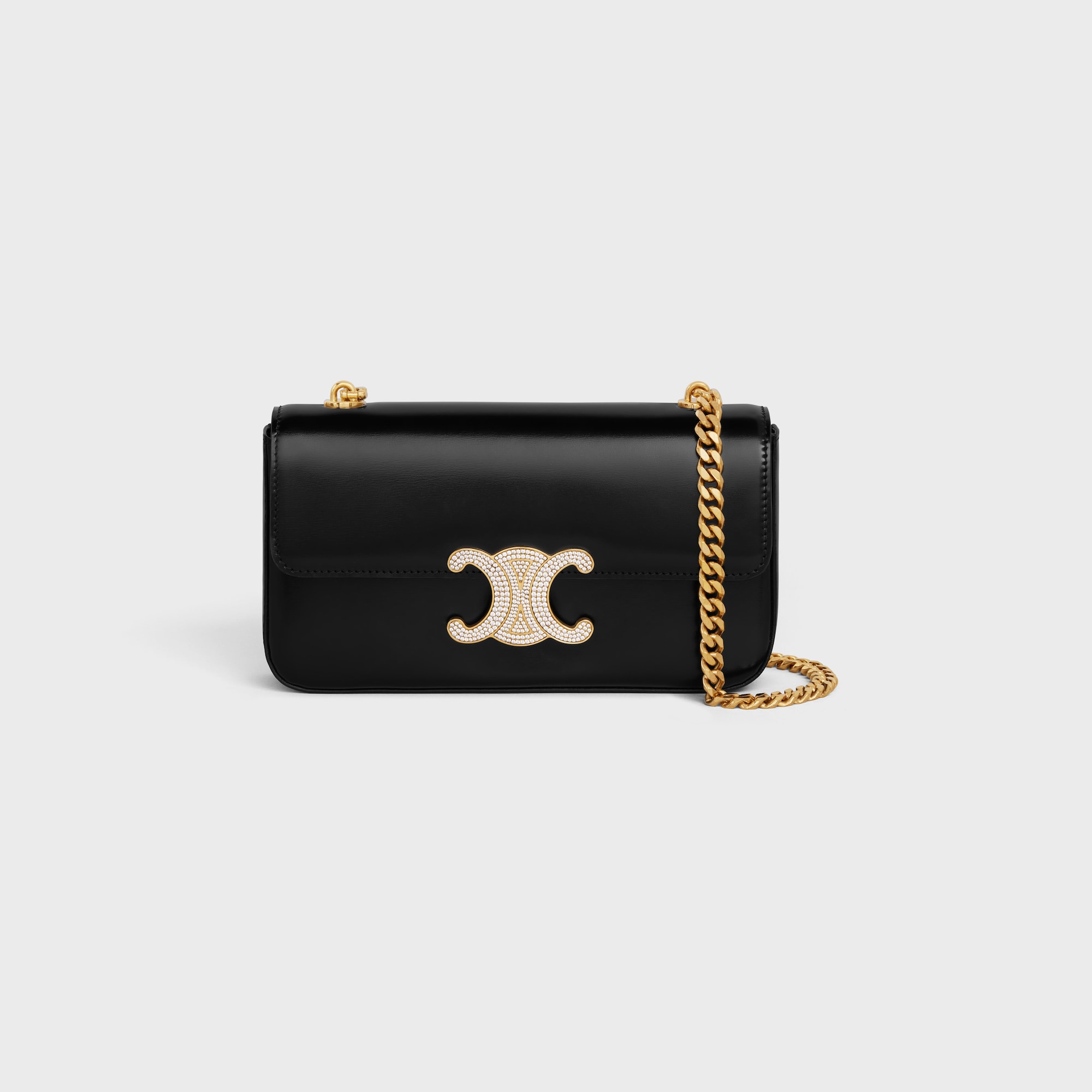 Replicate CHAIN SHOULDER BAG CLAUDE WITH STRASS CLOSURE IN SHINY CALFSKIN(1:1 replica)