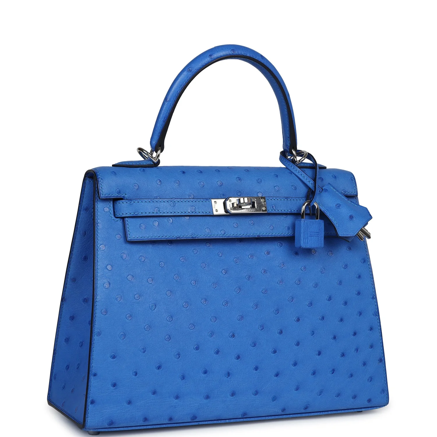 Replicate Hermes Kelly Sellier 25 Bleuet Ostrich Palladium Hardware(1:1 replica)
