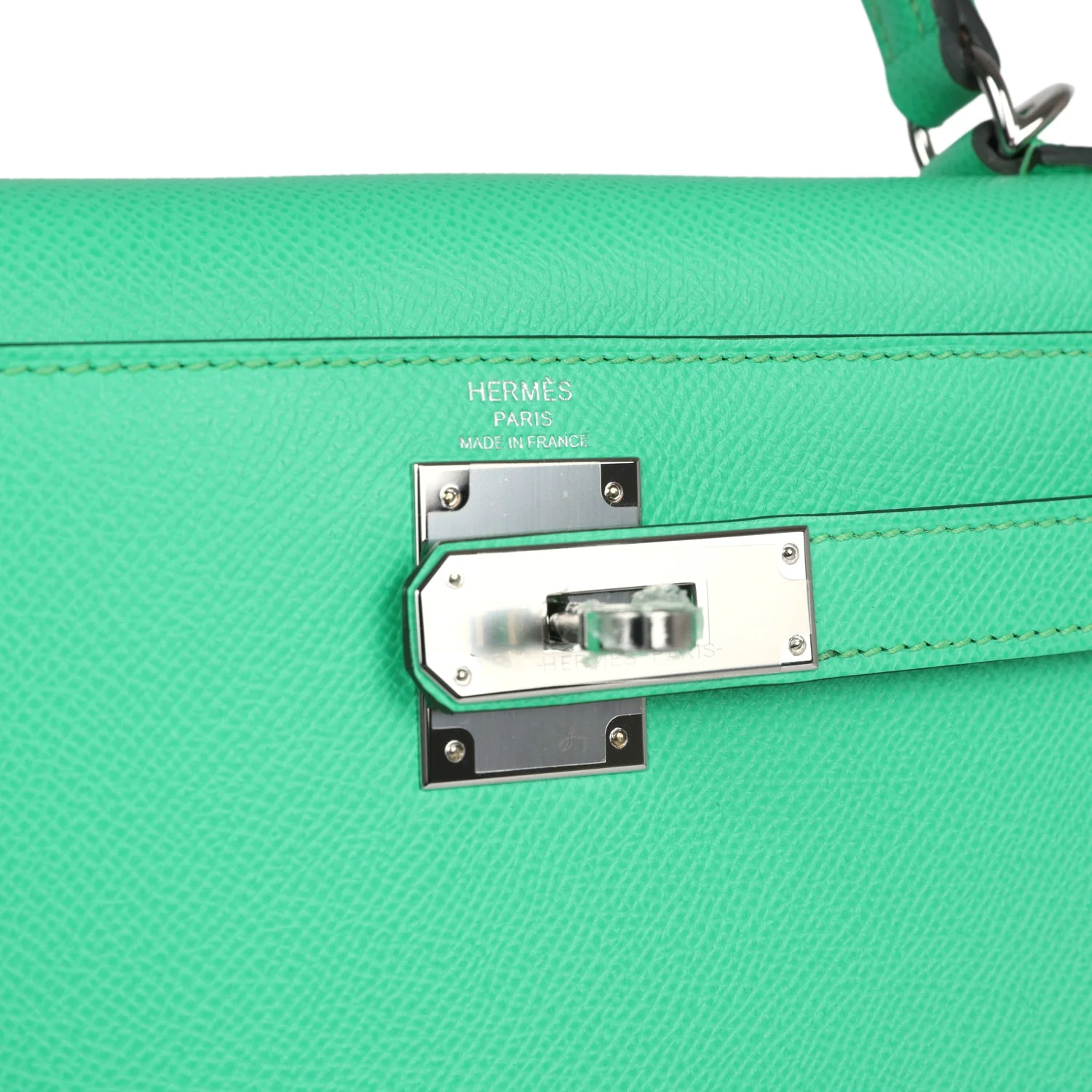 Replicate Hermes Kelly Sellier 28 Vert Comics Epsom Palladium Hardware(1:1 replica)
