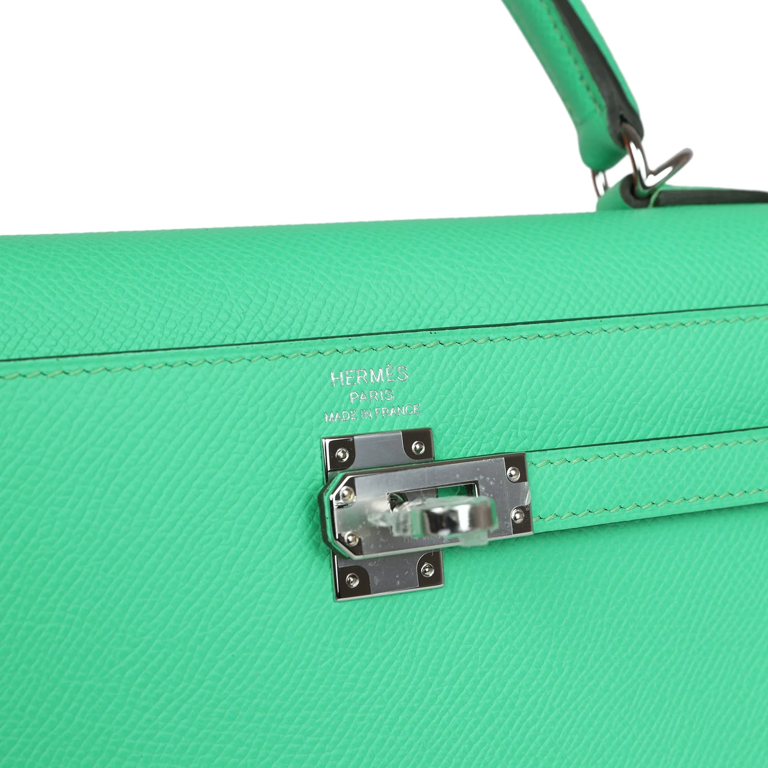 Replicate Hermes Kelly Sellier 25 Vert Comics Epsom Palladium Hardware(1:1 replica)