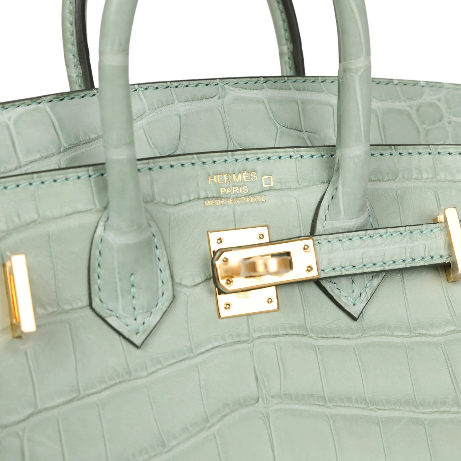 Replicate Hermes Birkin Sellier 20 Vert D'eau Matte Alligator Gold Hardware(1:1 replica)
