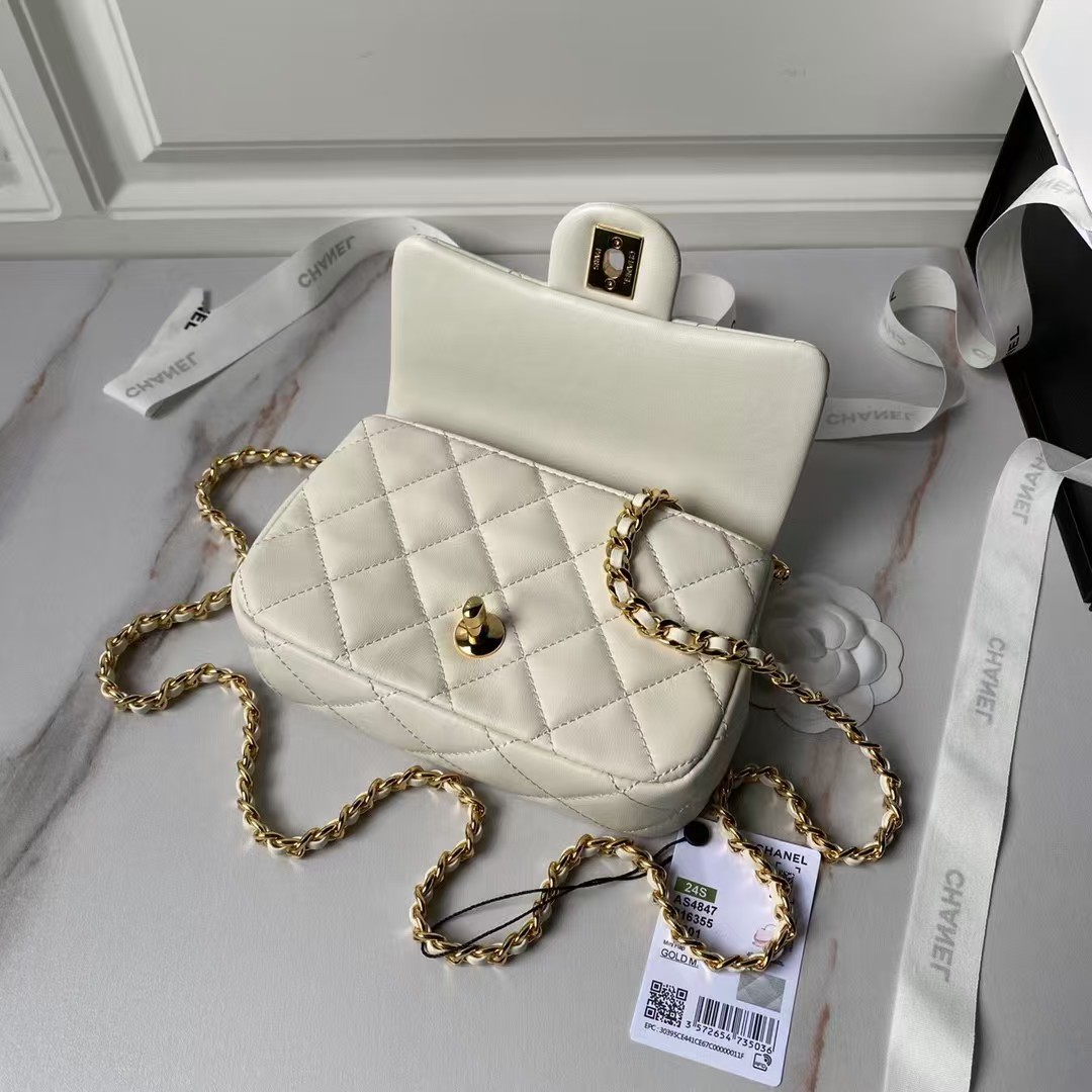 Replicate Chanel AS4847 Mini Flap Bag With Top Handle Lambskin Resin White(1:1 replica)