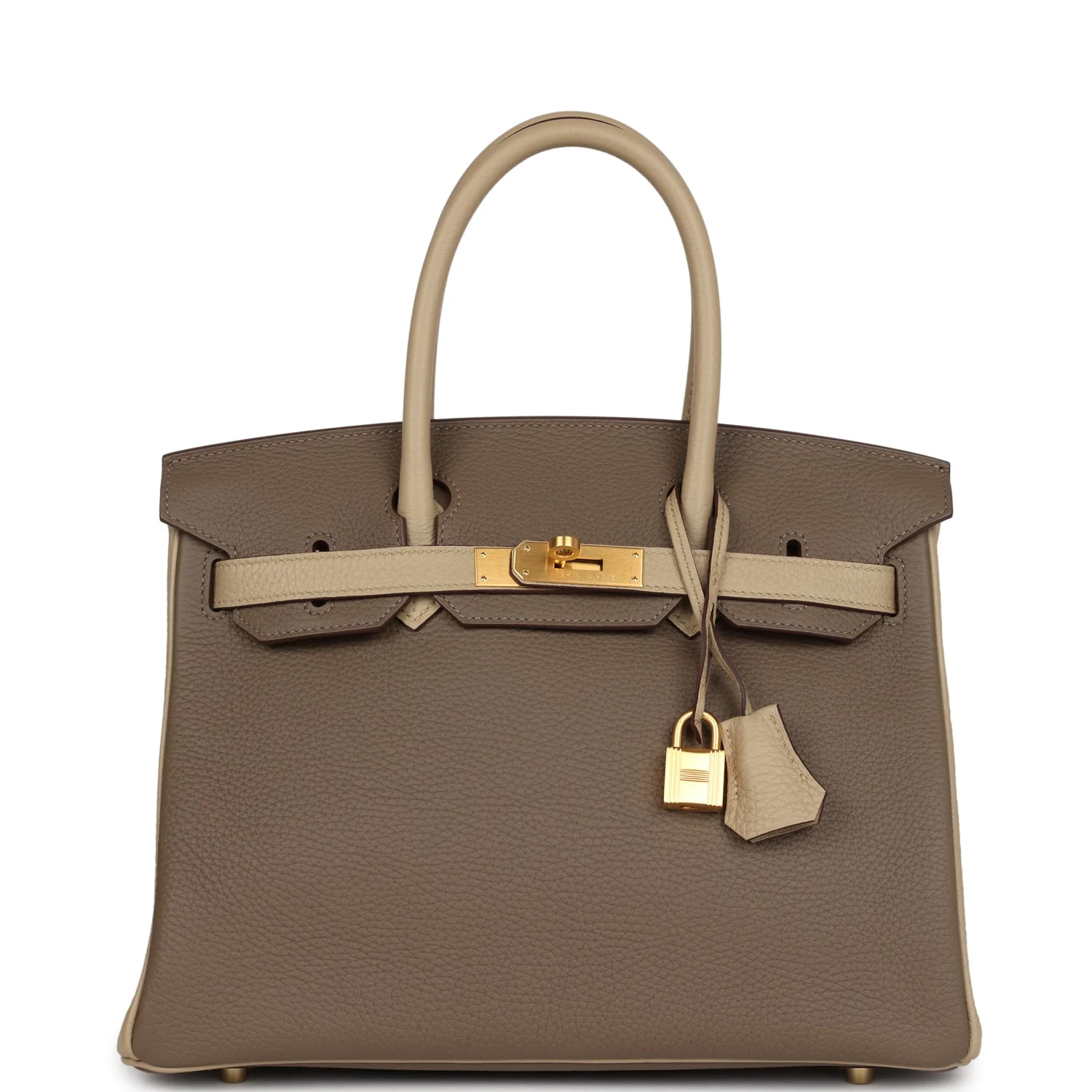 Replicate Hermes Special Order (HSS) Birkin 30 Bi-Color Gris Tourterelle and Etoupe Clemence Brushed Gold Hardware(1:1 replica)