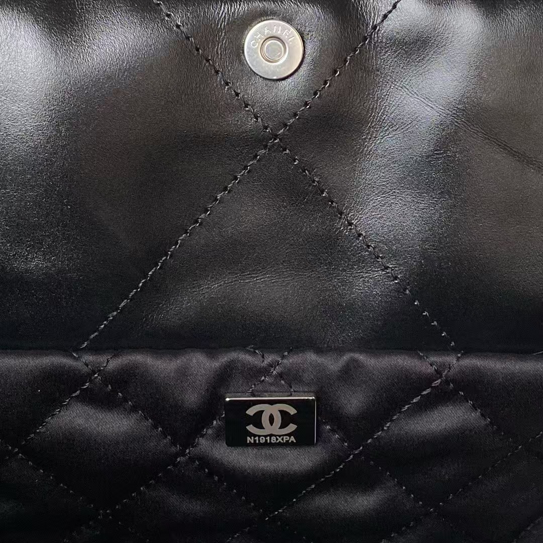 Replicate Chanel 22 Hobo Bag 24C AS4486 Silver Metallic Black Shiny Calfskin New Edition Horizontal(1:1 replica)
