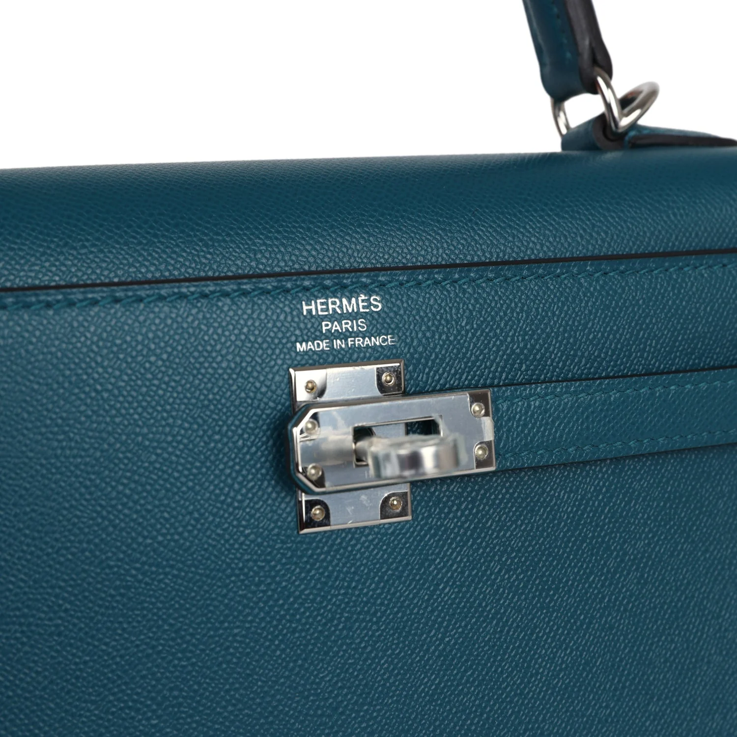 Replicate Hermes Kelly Sellier 25 Vert Bosphore Verso Madame Palladium Hardware(1:1 replica)