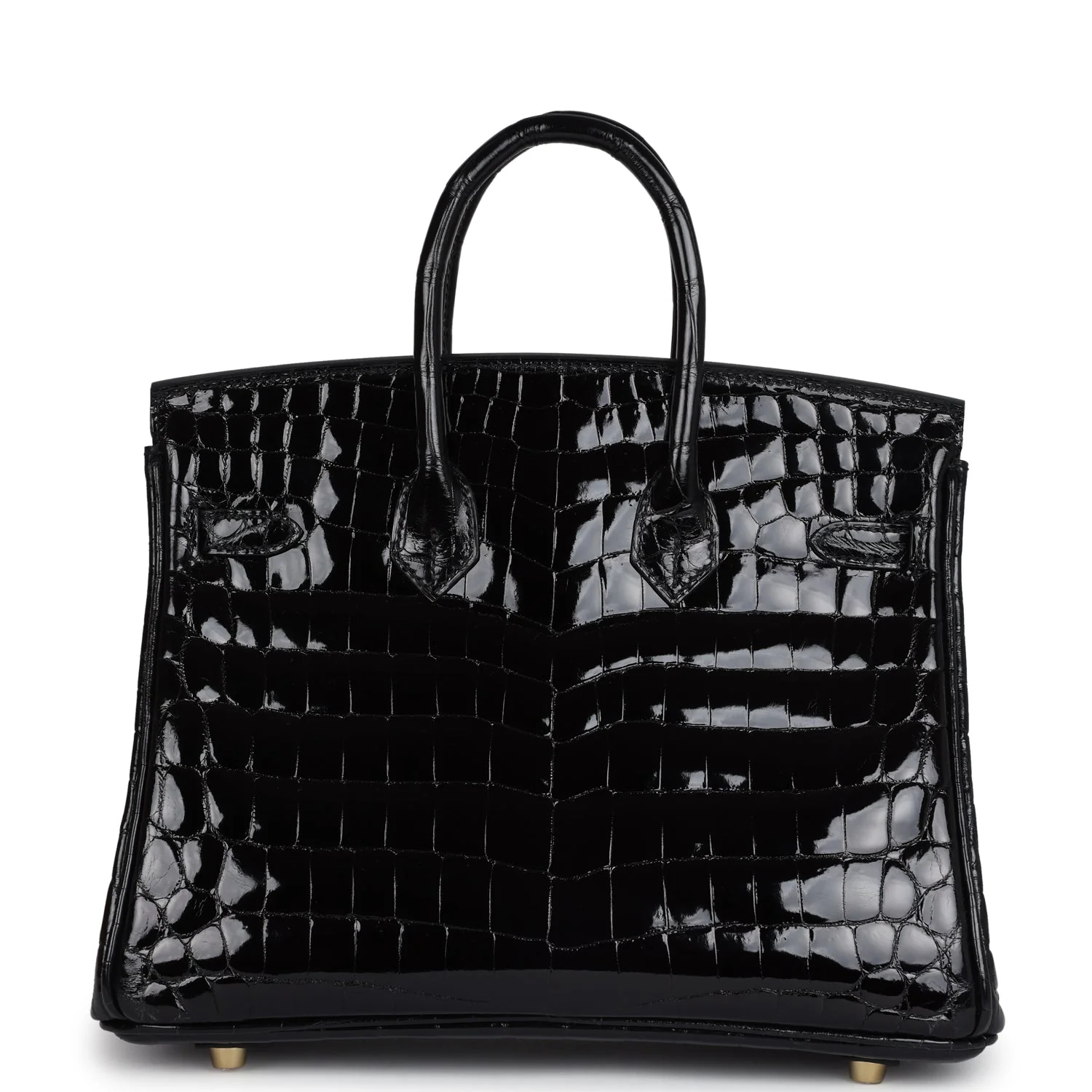 Replicate Hermes Birkin 25 Black Shiny Niloticus Crocodile Gold Hardware(1:1 replica)