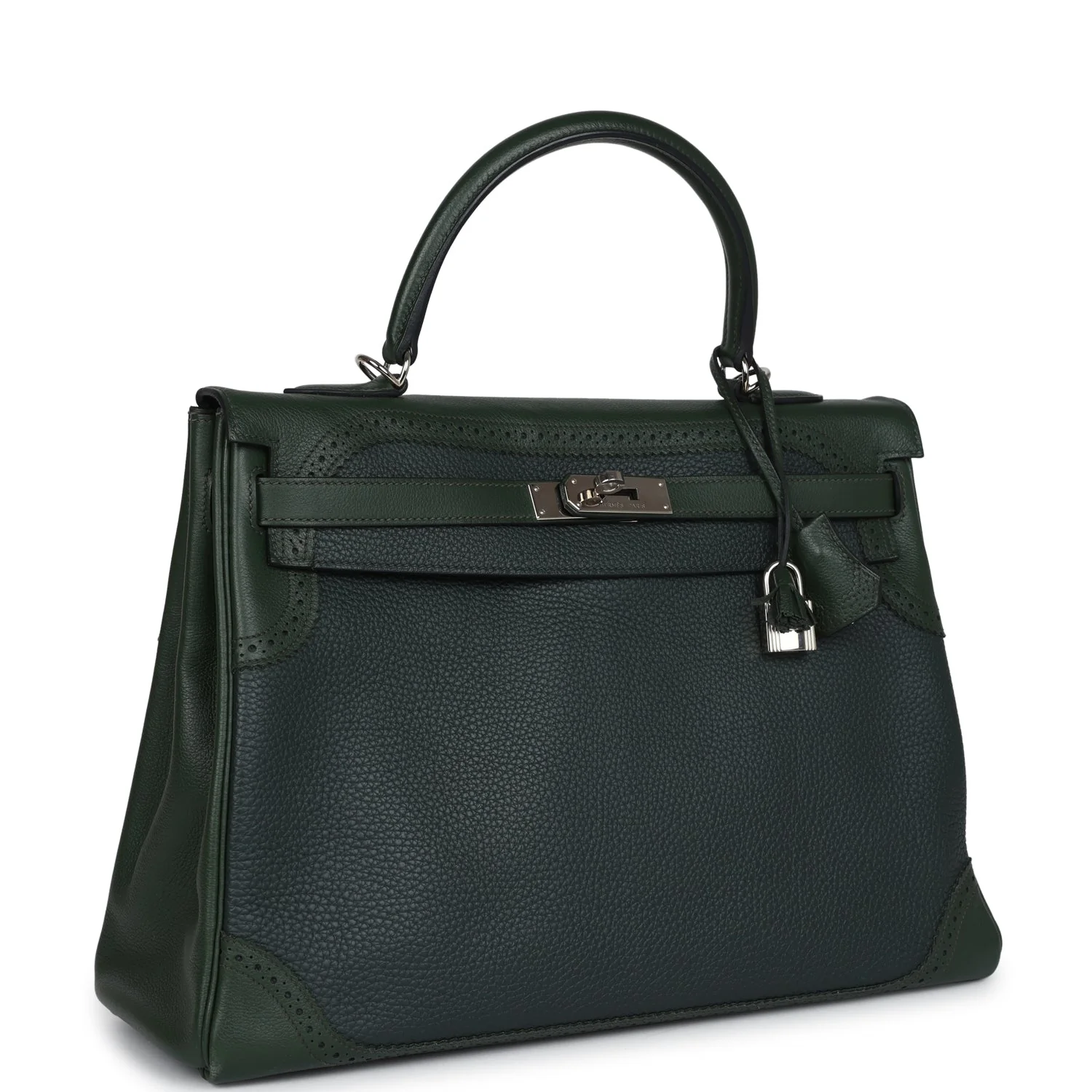Replicate Hermes Ghillies Kelly 35 Retourne Vert Fonce Clemence and Vert Anglais Evercolor Palladium Hardware(1:1 replica)