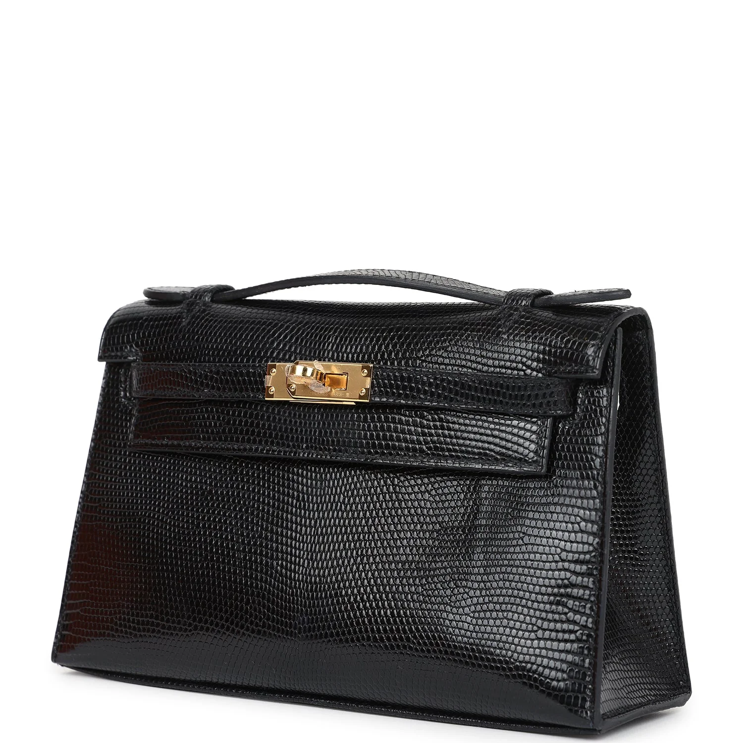 Replicate Hermes Kelly Pochette Black Varanus Niloticus Lizard Gold Hardware(1:1 replica)
