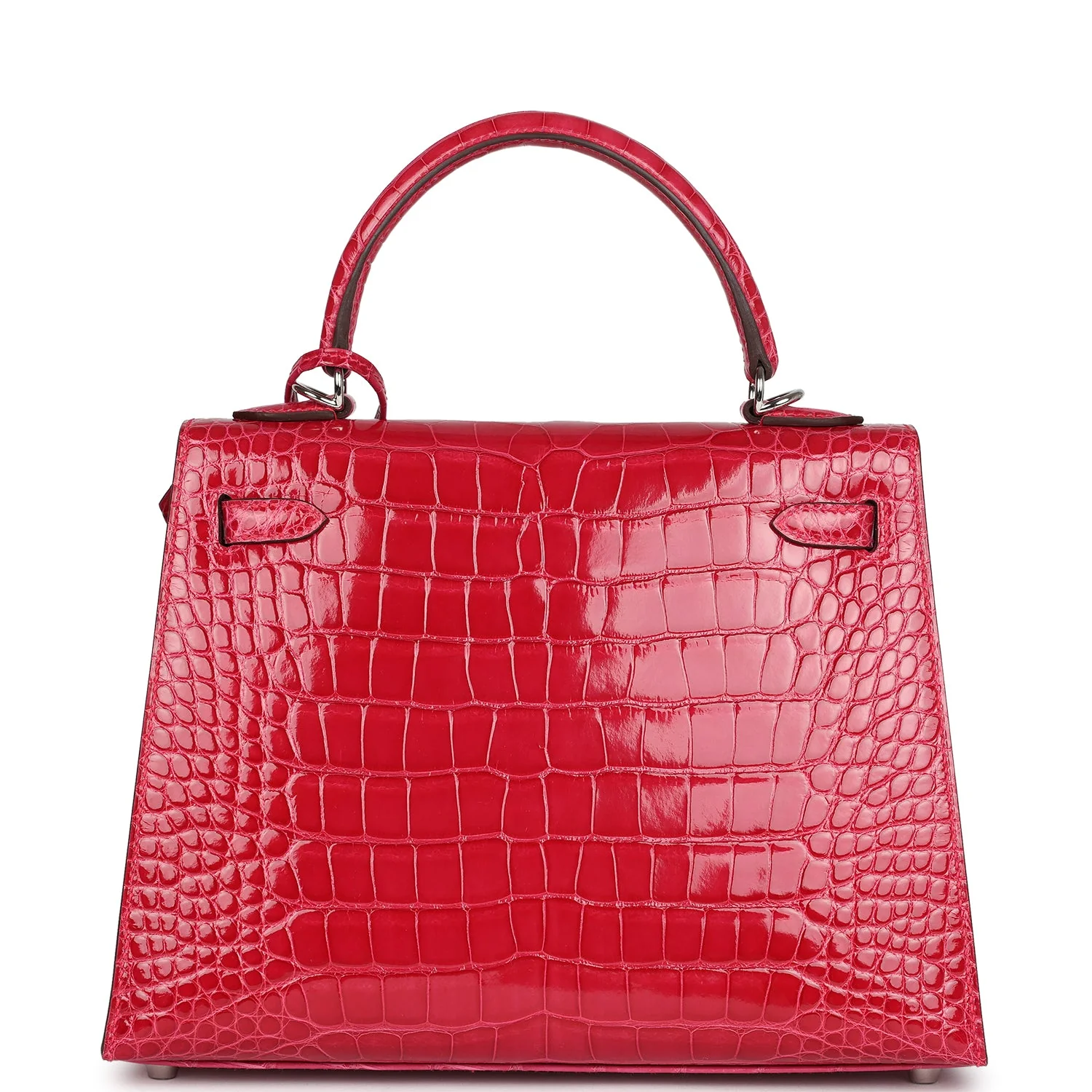 Replicate Hermes Kelly Sellier 25 Rose Extreme Shiny Alligator Palladium Hardware(1:1 replica)