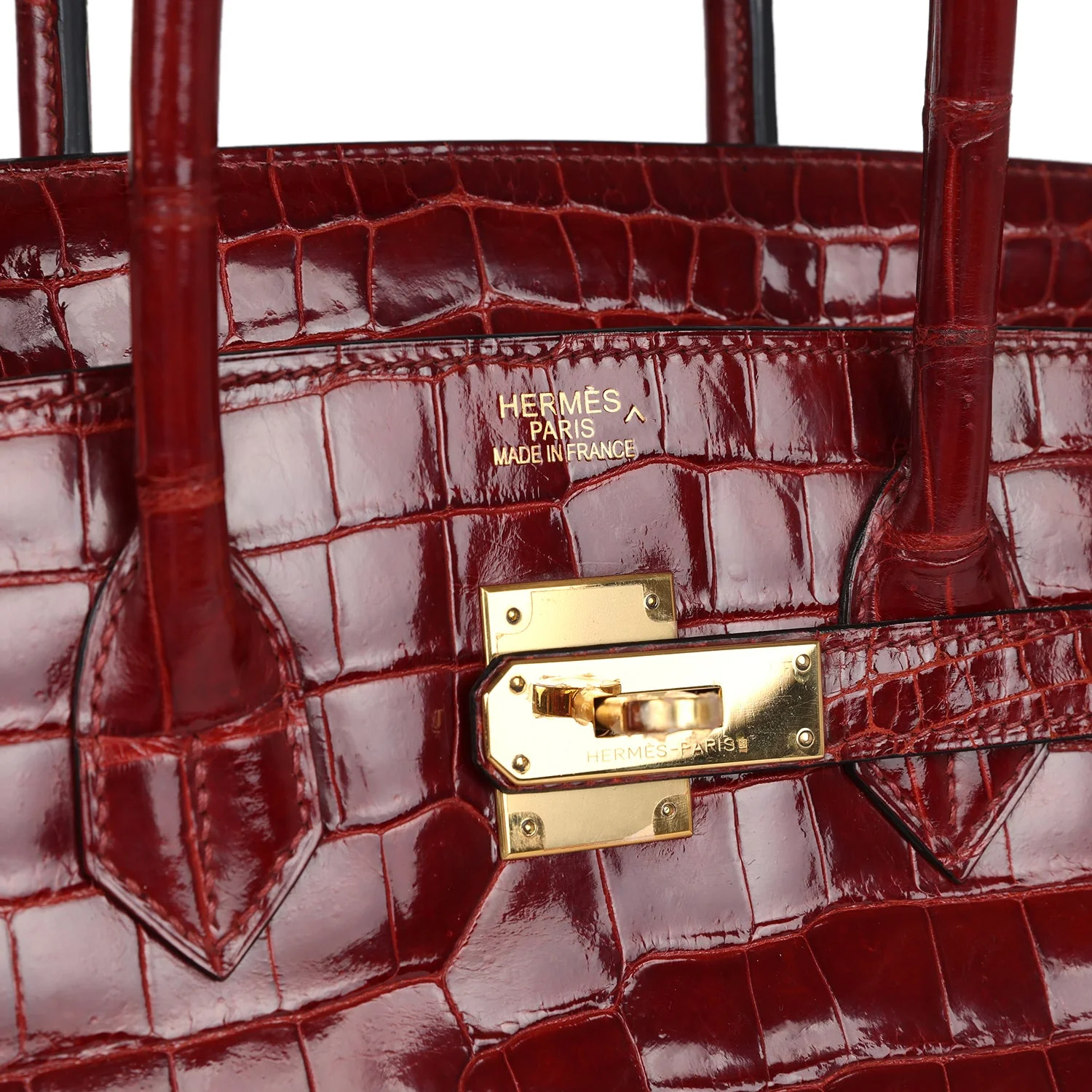 Replicate Hermes Birkin 35 Rouge H Shiny Crocodile Porosus Gold Hardware(1:1 replica)