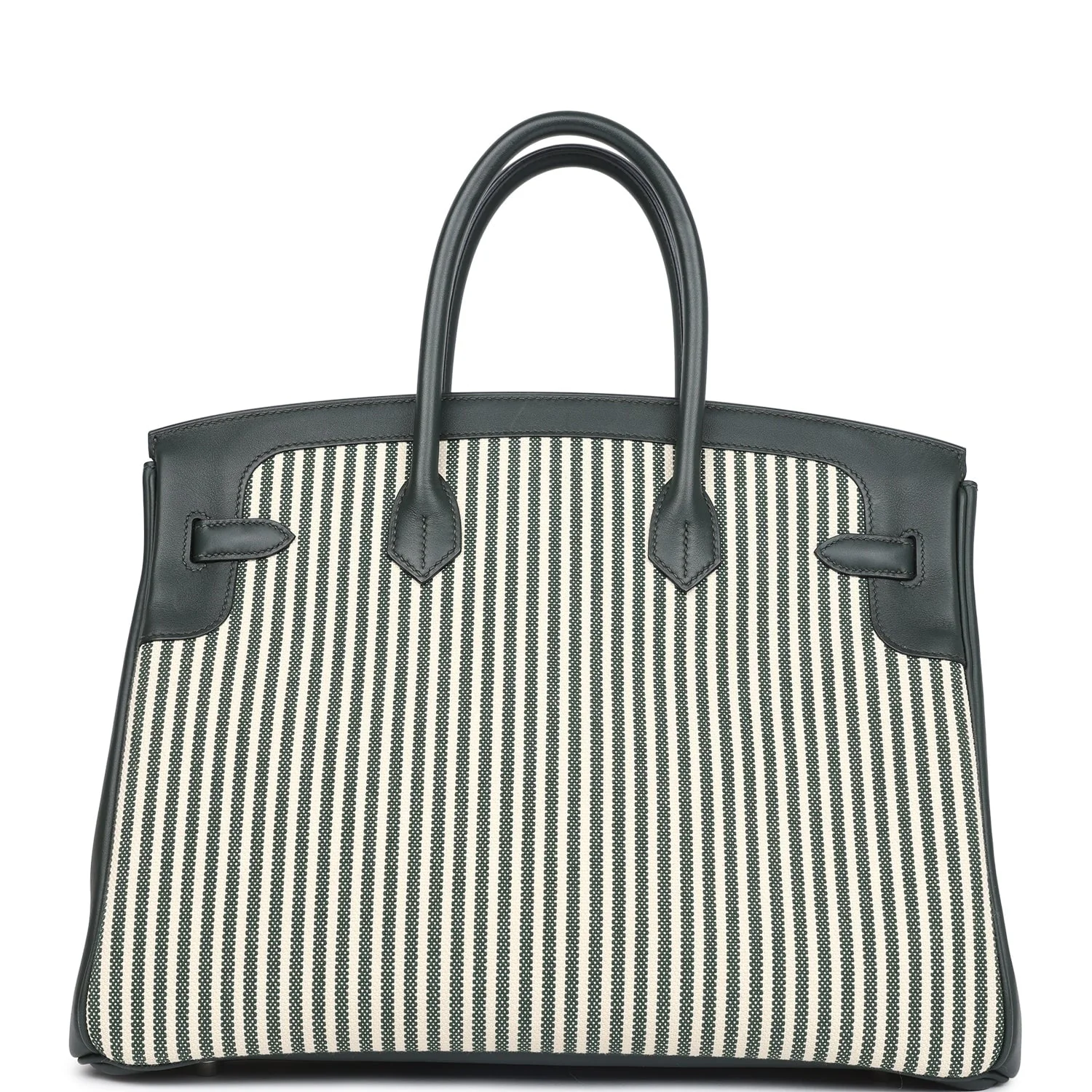 Replicate Hermes Birkin 35 Toile Riga and Vert Anglais Swift Palladium Hardware(1:1 replica)