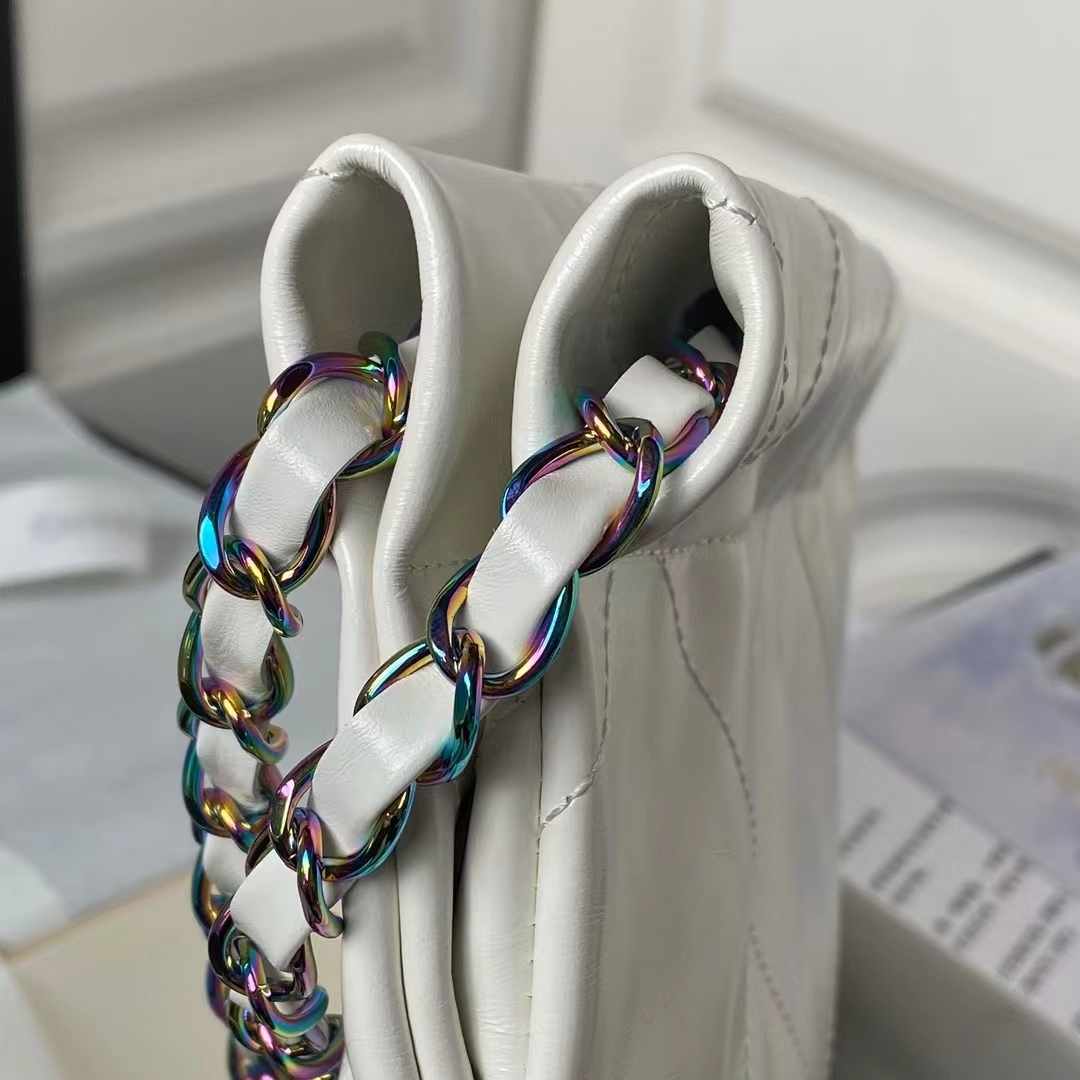 Replicate Chanel 22 AS3260 Small Bag White Calfskin Silver Gradient Hardware(1:1 replica)