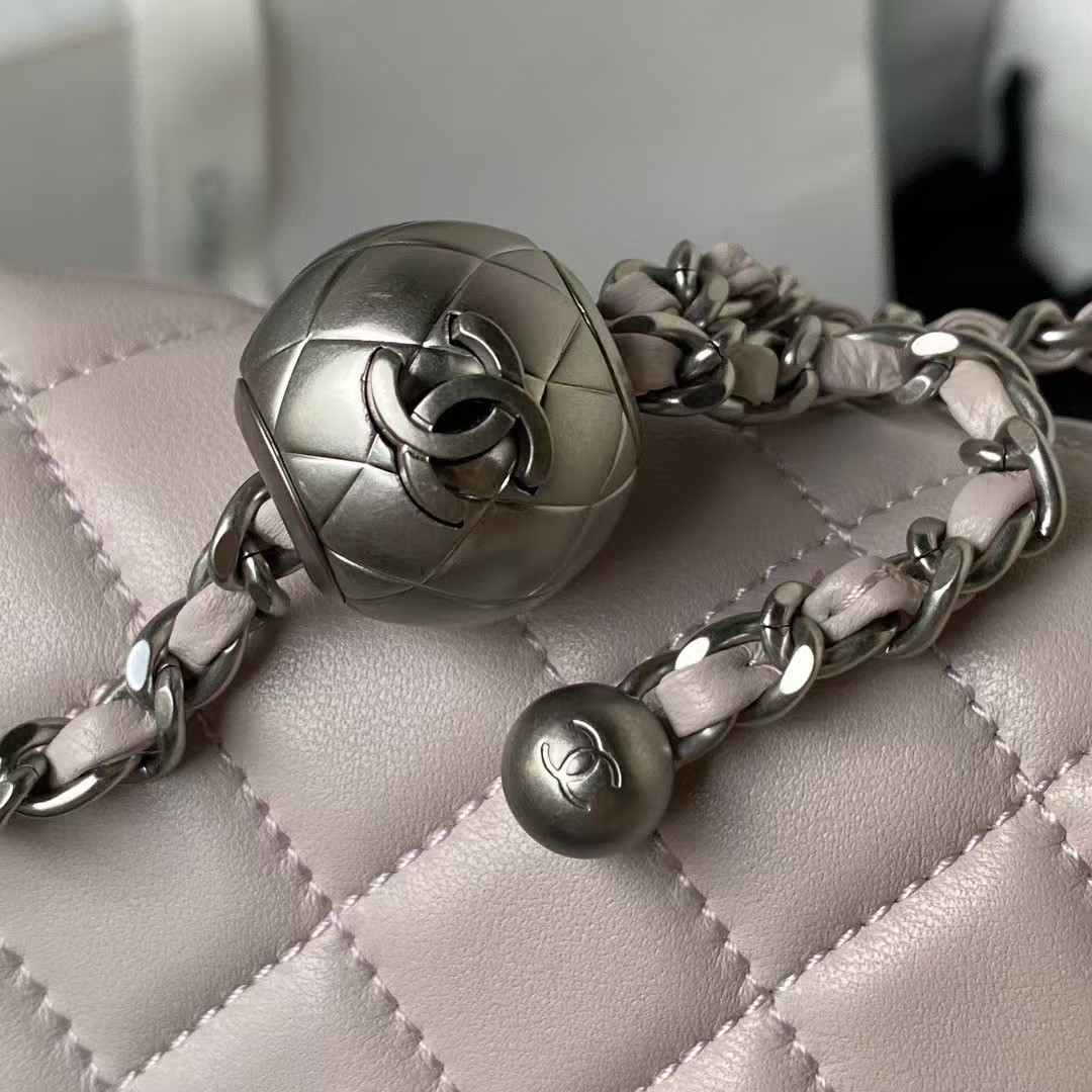 Replicate Chanel 23K AS1787 Mini Pearl Embossed Rectangular Flap Bag Lambskin Brushed Silver Metal Hardware Light Purple(1:1 replica)