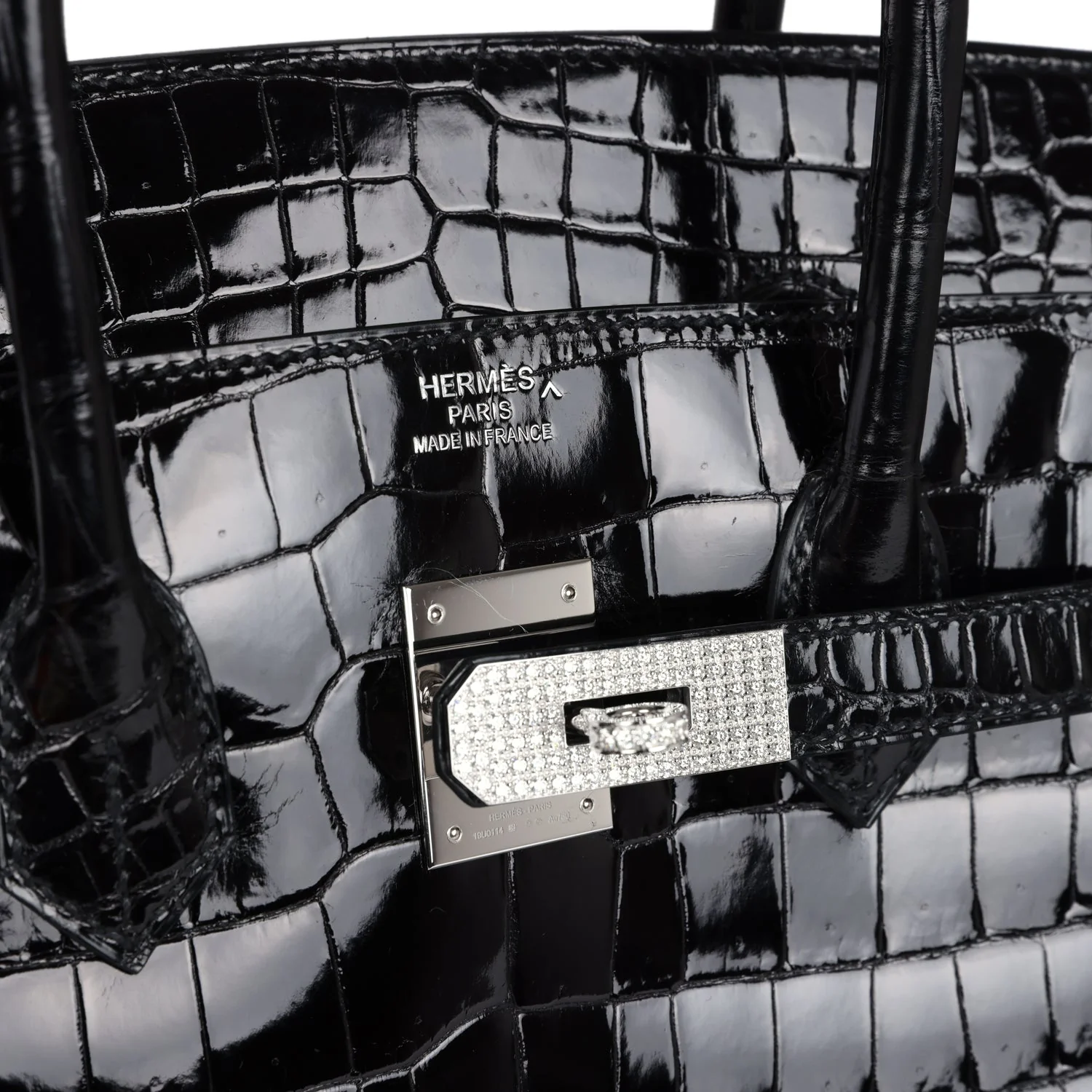 Replicate Hermes Birkin 35 Black Shiny Porosus Crocodile 18K White Gold Diamond Hardware(1:1 replica)