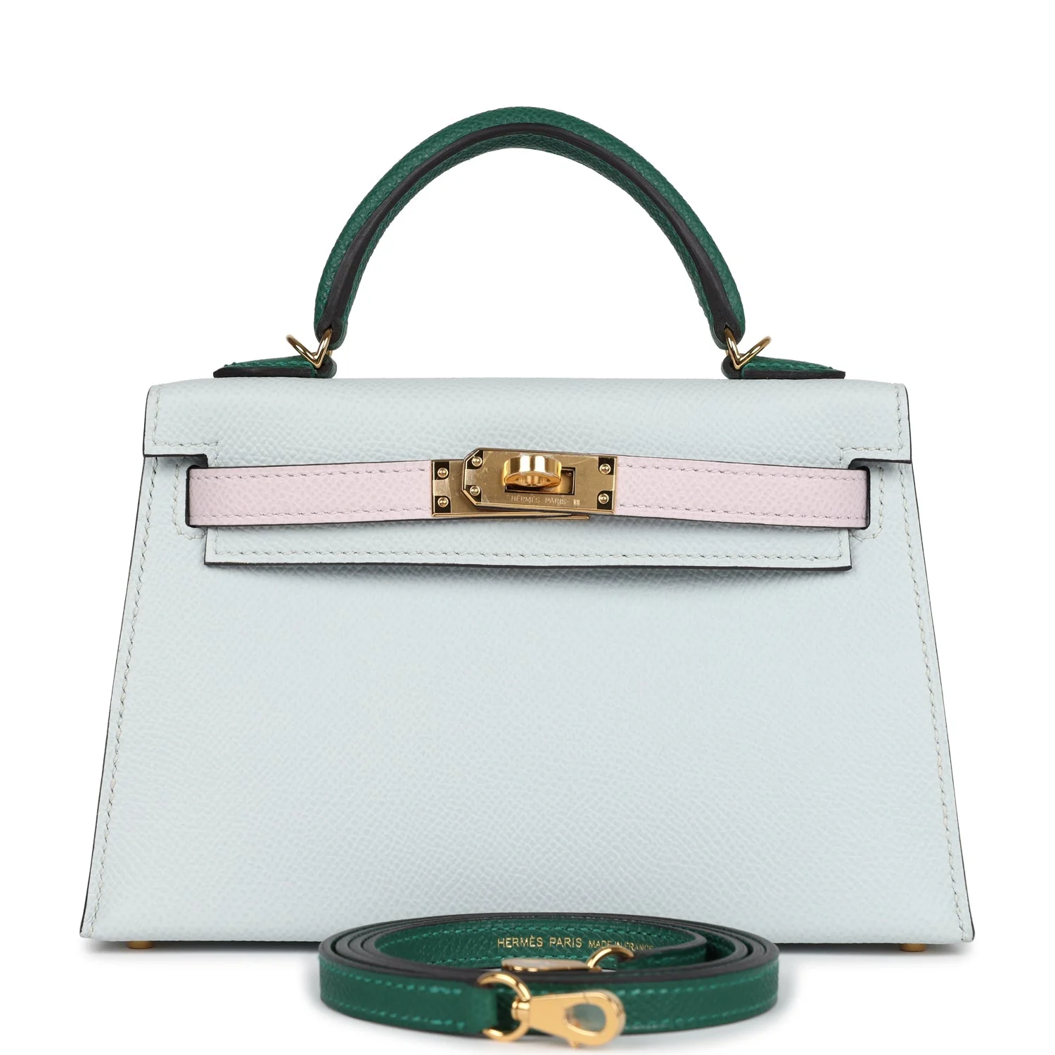 Replicate Hermes Kelly Sellier 20 Tri-color Gris Platine, Mauve Pale and Vert Moyen Epsom Gold Hardware(1:1 replica)