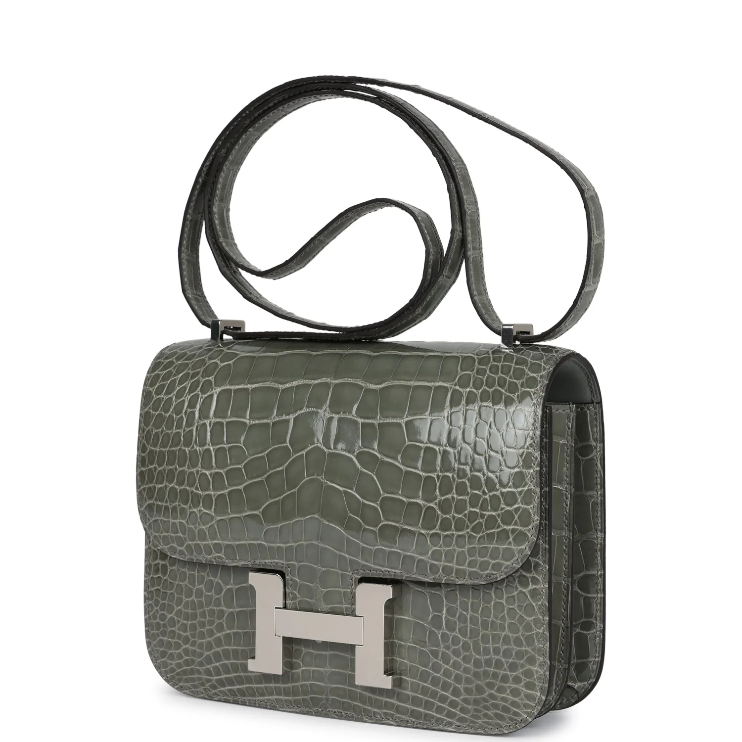 Replicate Hermes Constance 18 Gris Ciment Shiny Alligator Palladium Hardware(1:1 replica)