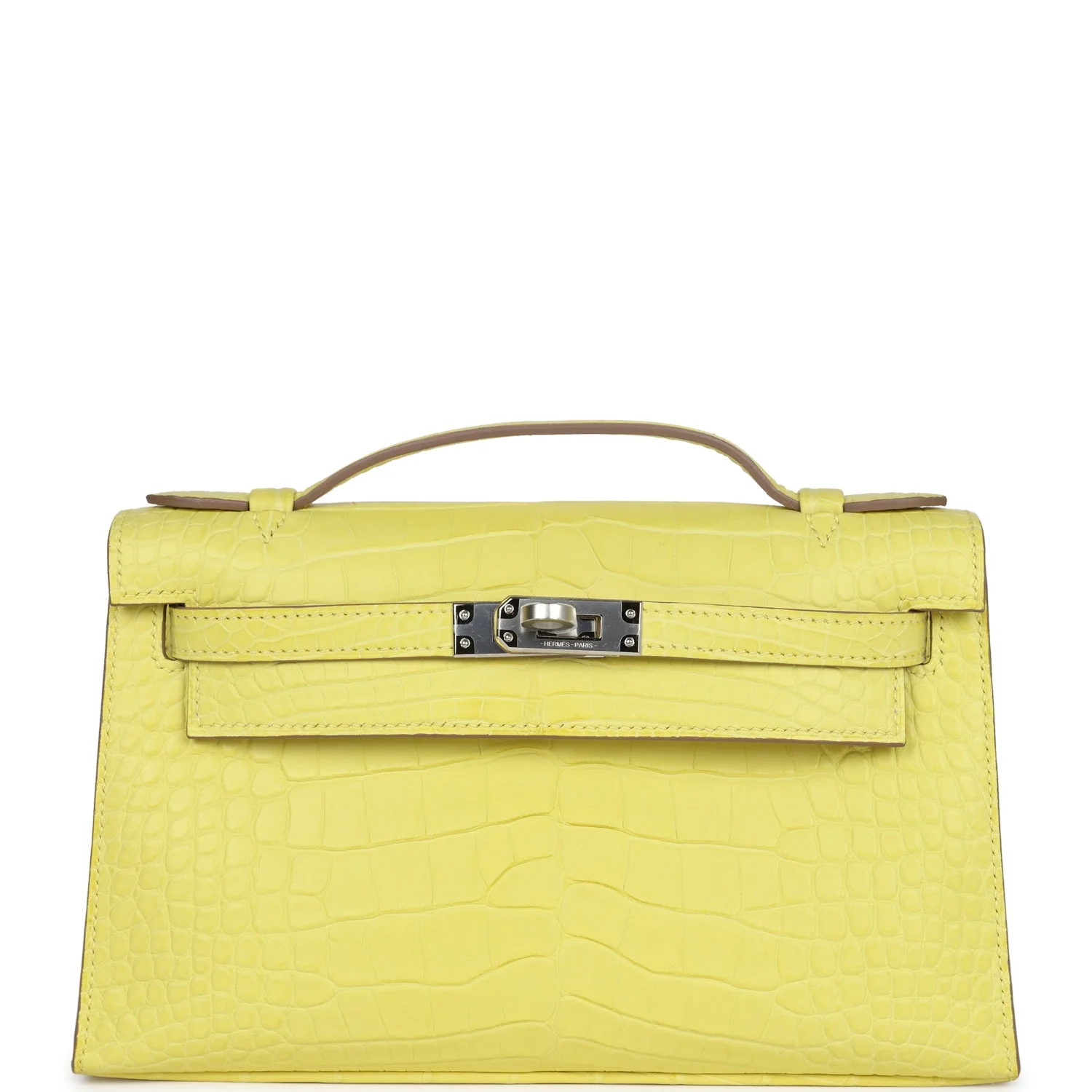 Replicate Hermes Kelly Pochette Lime Matte Alligator Palladium Hardware(1:1 replica)