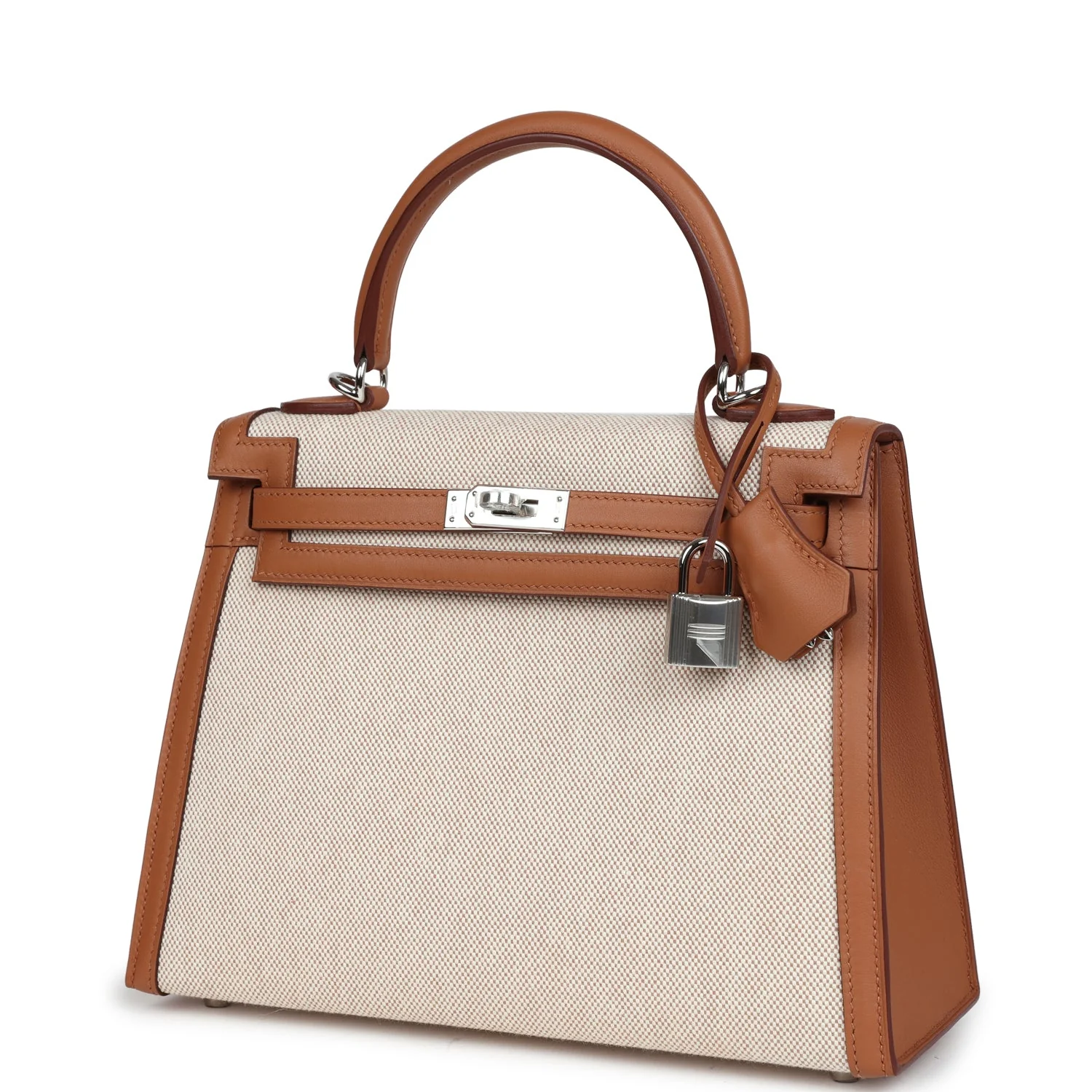 Replicate Hermes Kelly Sellier 25 Gold Swift and Ecru Toile Palladium Hardware(1:1 replica)