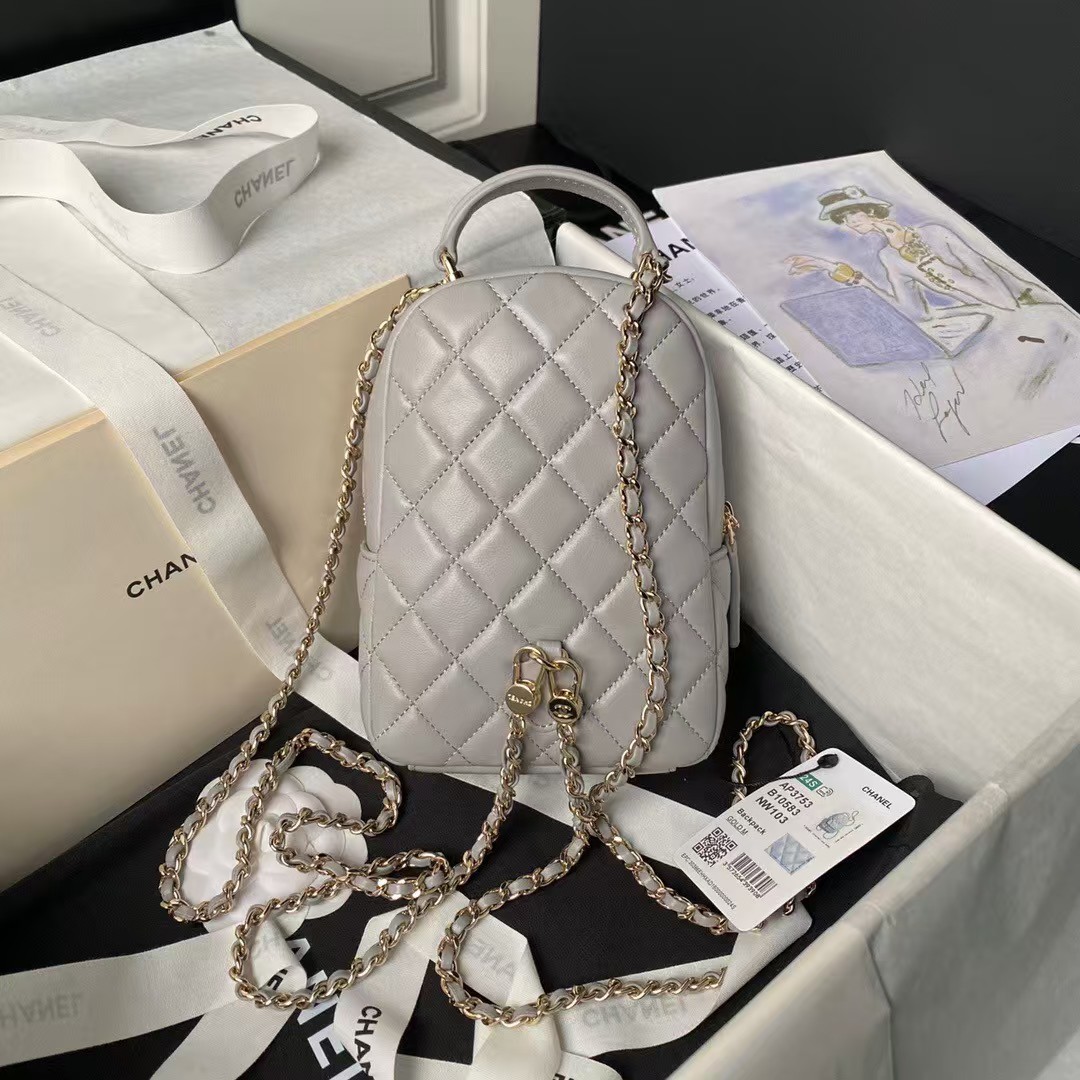 Replicate Chanel 24C AP3573 Mini Backpack Lambskin Gold Metal Grey(1:1 replica)