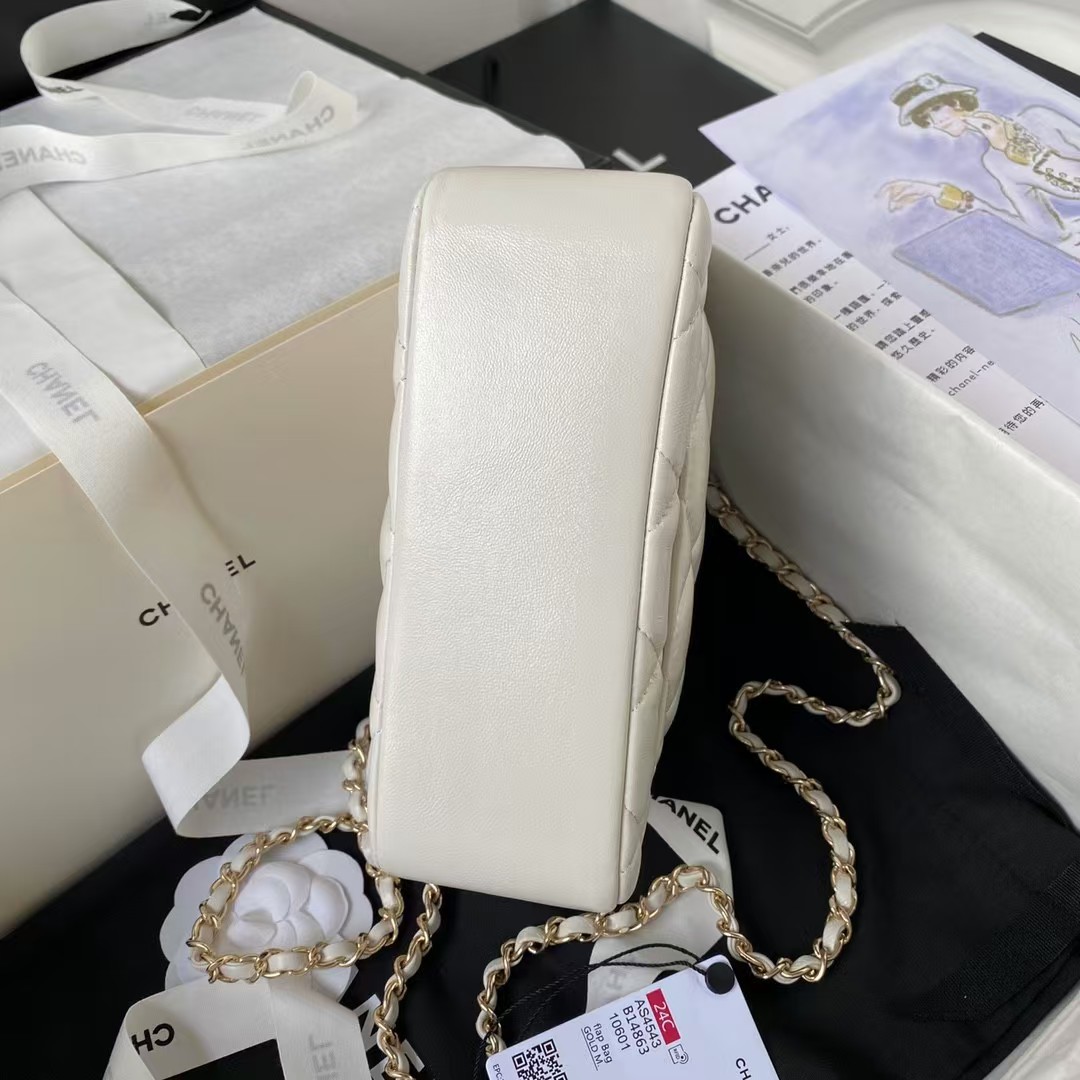 Replicate Chanel 24C AS4543 Mini Flap Bag Chain Bag Top Handle White Lambskin(1:1 replica)