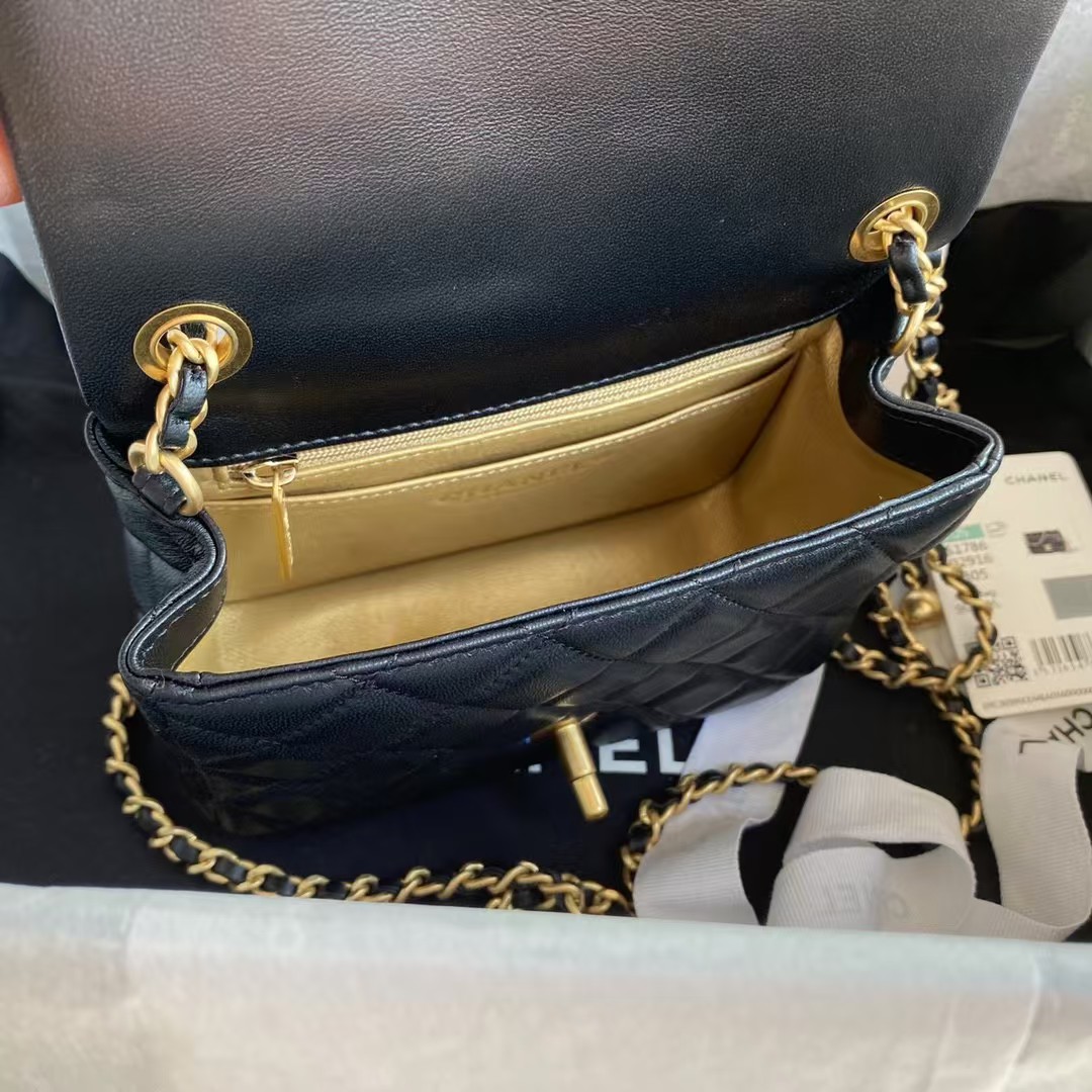 Replicate Chanel 23C AS1786 Mini Square Pearl Embossed Flap Bag Antique Gold Hardware Black(1:1 replica)