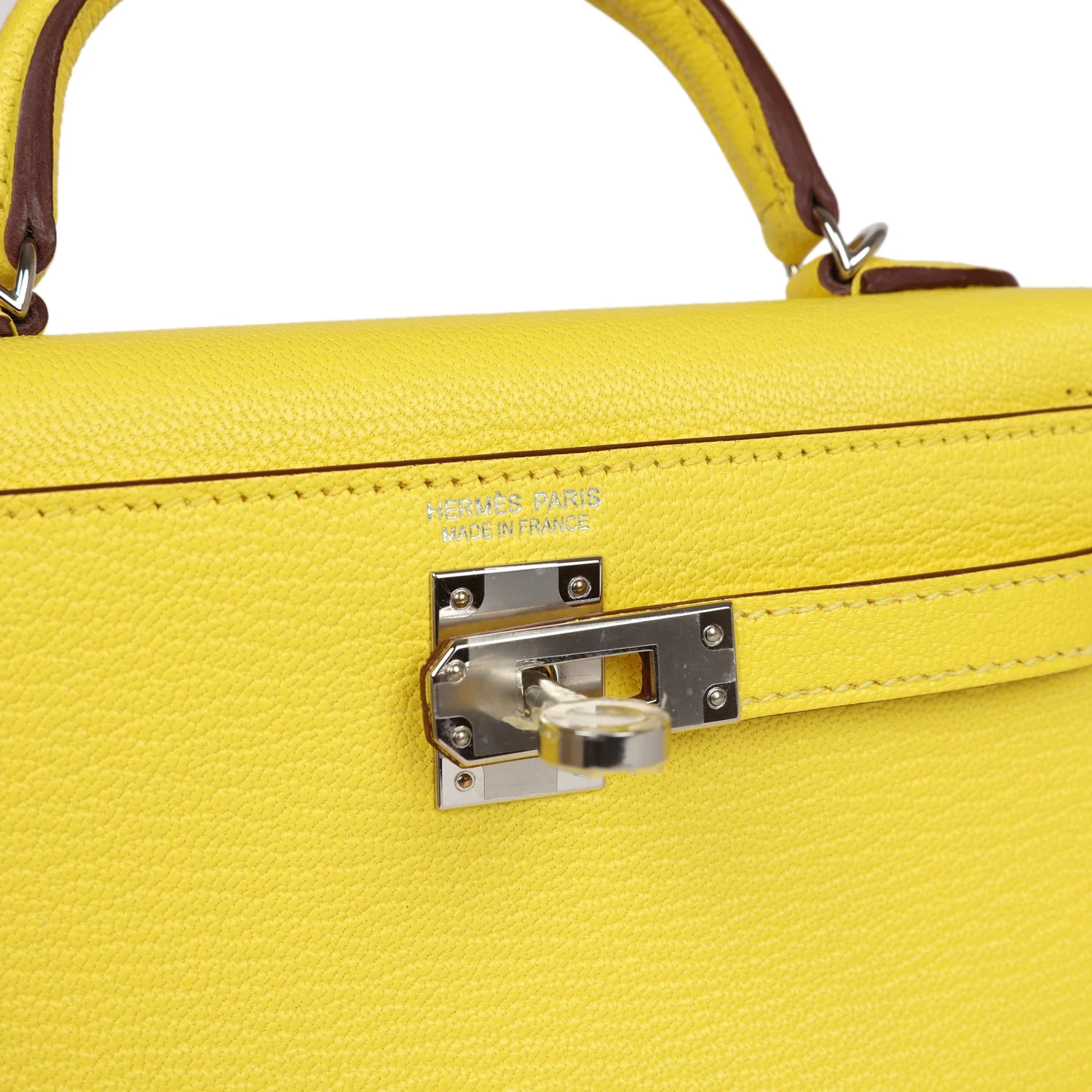Replicate Hermes Kelly Sellier 20 Jaune Citron Chevre Palladium Hardware(1:1 replica)