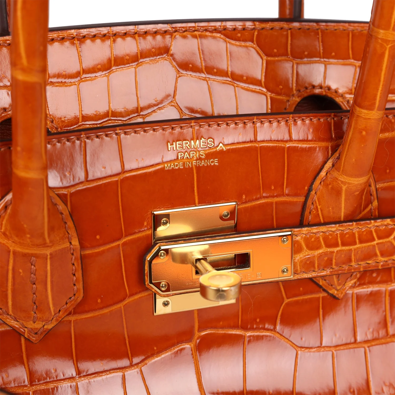 Replicate Hermes Birkin 30 Pain D' Epice Shiny Porosus Crocodile Gold Hardware(1:1 replica)