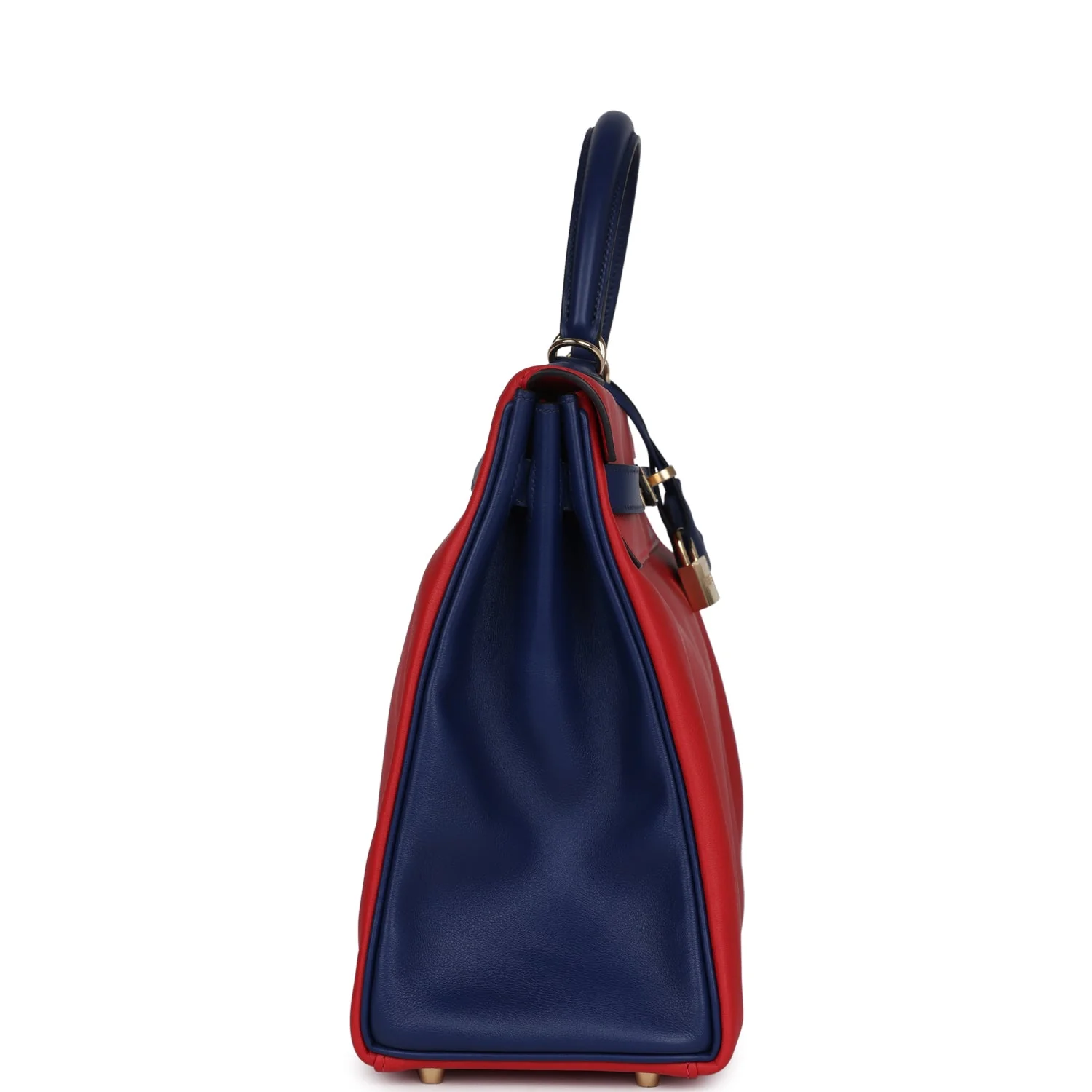 Replicate Hermes Special Order (HSS) Kelly Retourne 35 Vermillon and Bleu Saphir Swift Permabrass Hardware(1:1 replica)