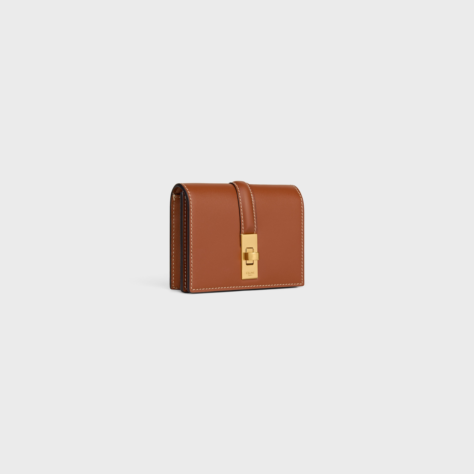 Replicate CARD HOLDER WITH FLAP 16 IN SATINATED CALFSKIN TAN(1:1 replica)