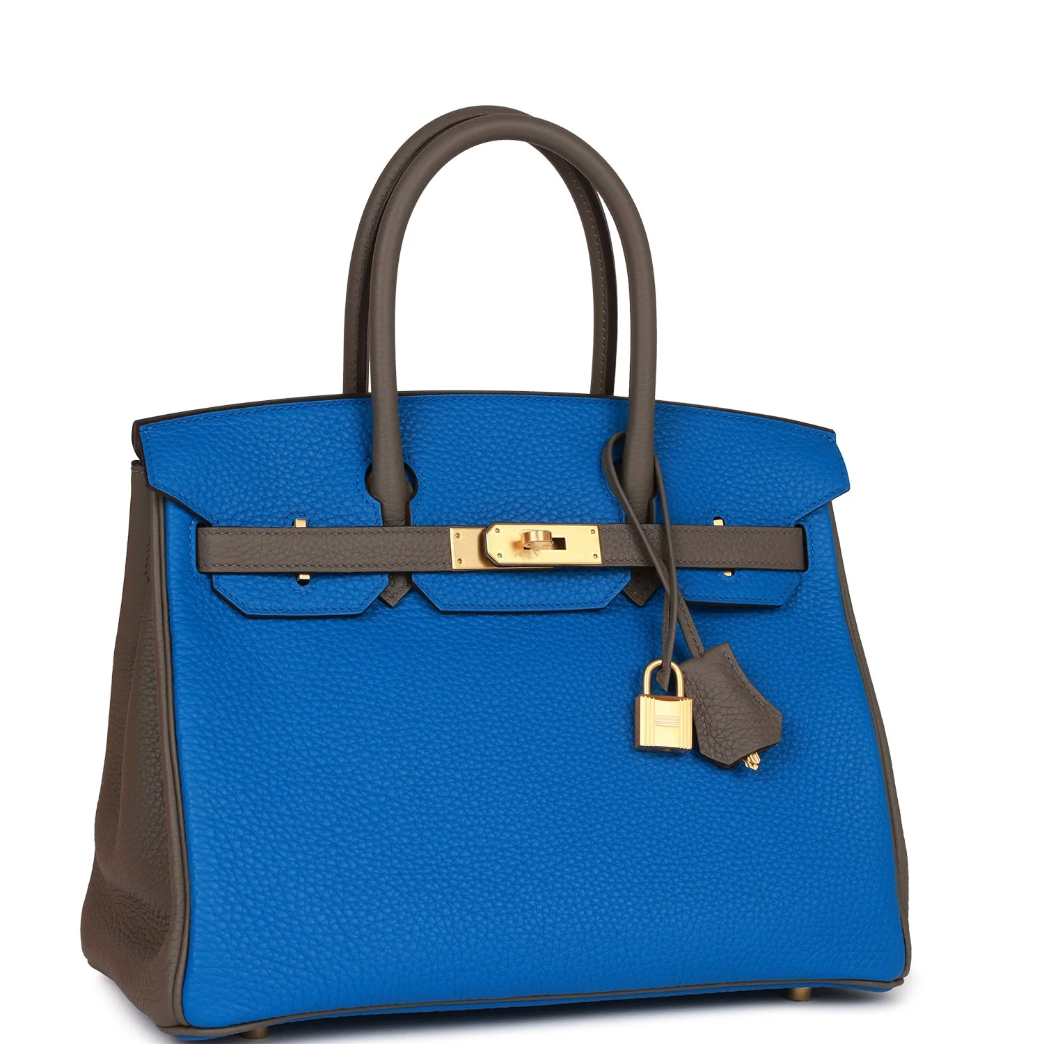 Replicate Hermes Special Order (HSS) Birkin 30 Bleu Electric and Etain Clemence Brushed Gold Hardware(1:1 replica)
