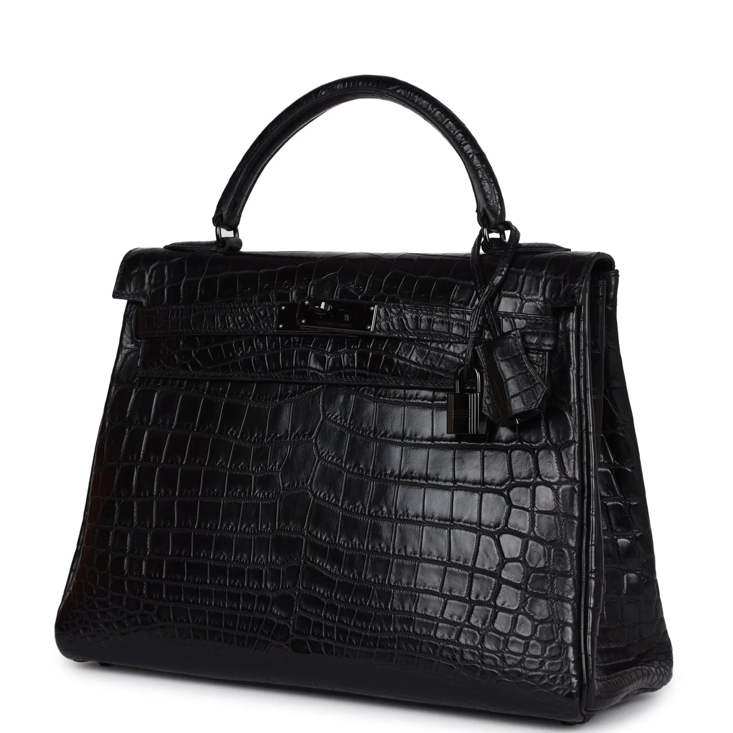 Replicate Hermes Kelly Retourne 32 SO Black Matte Niloticus Crocodile Black Hardware(1:1 replica)